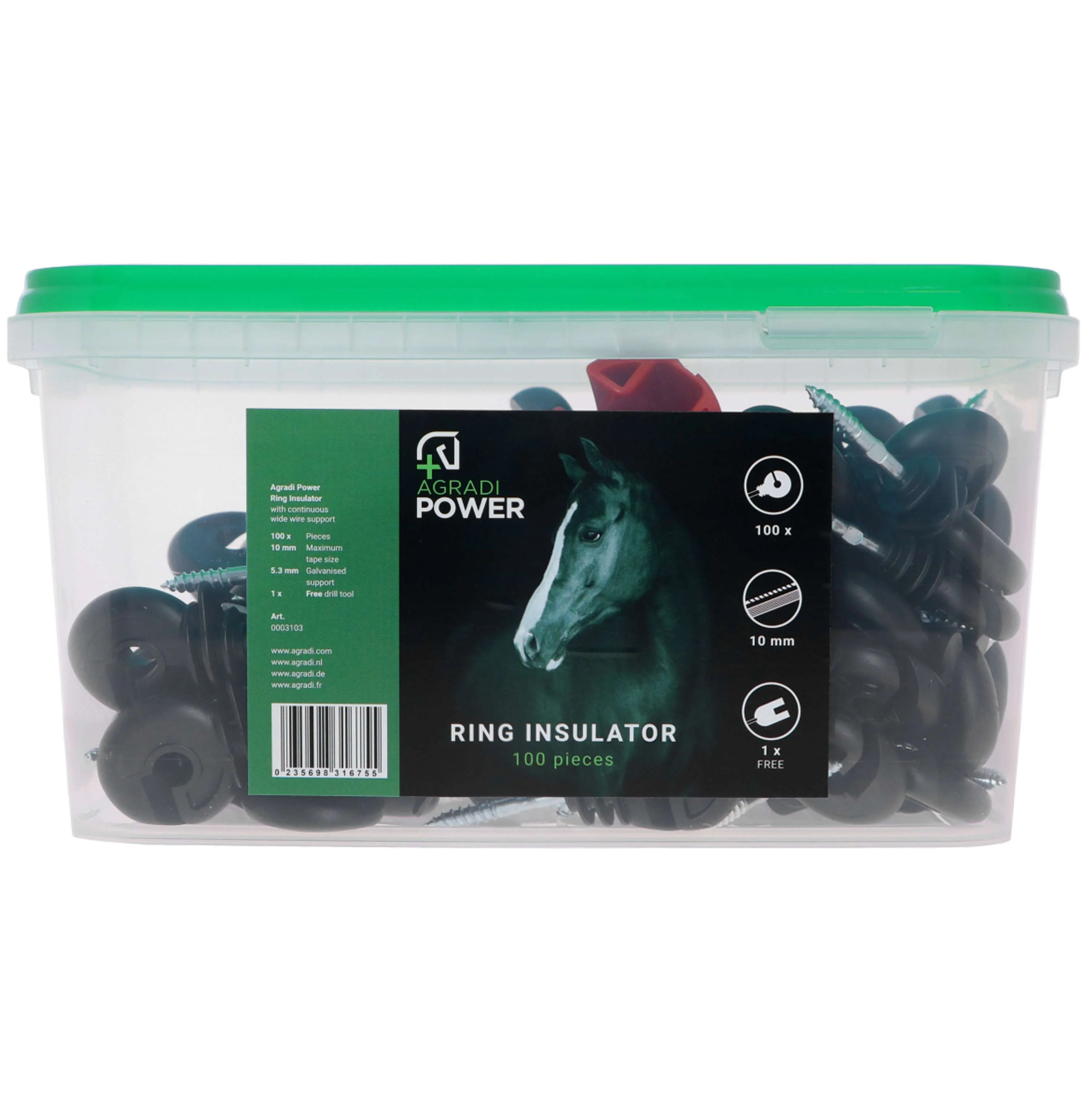 Agradi Power Isolateurs Anneau dans Seau Outil Perceuse 100 Pièces Noir - Image 3