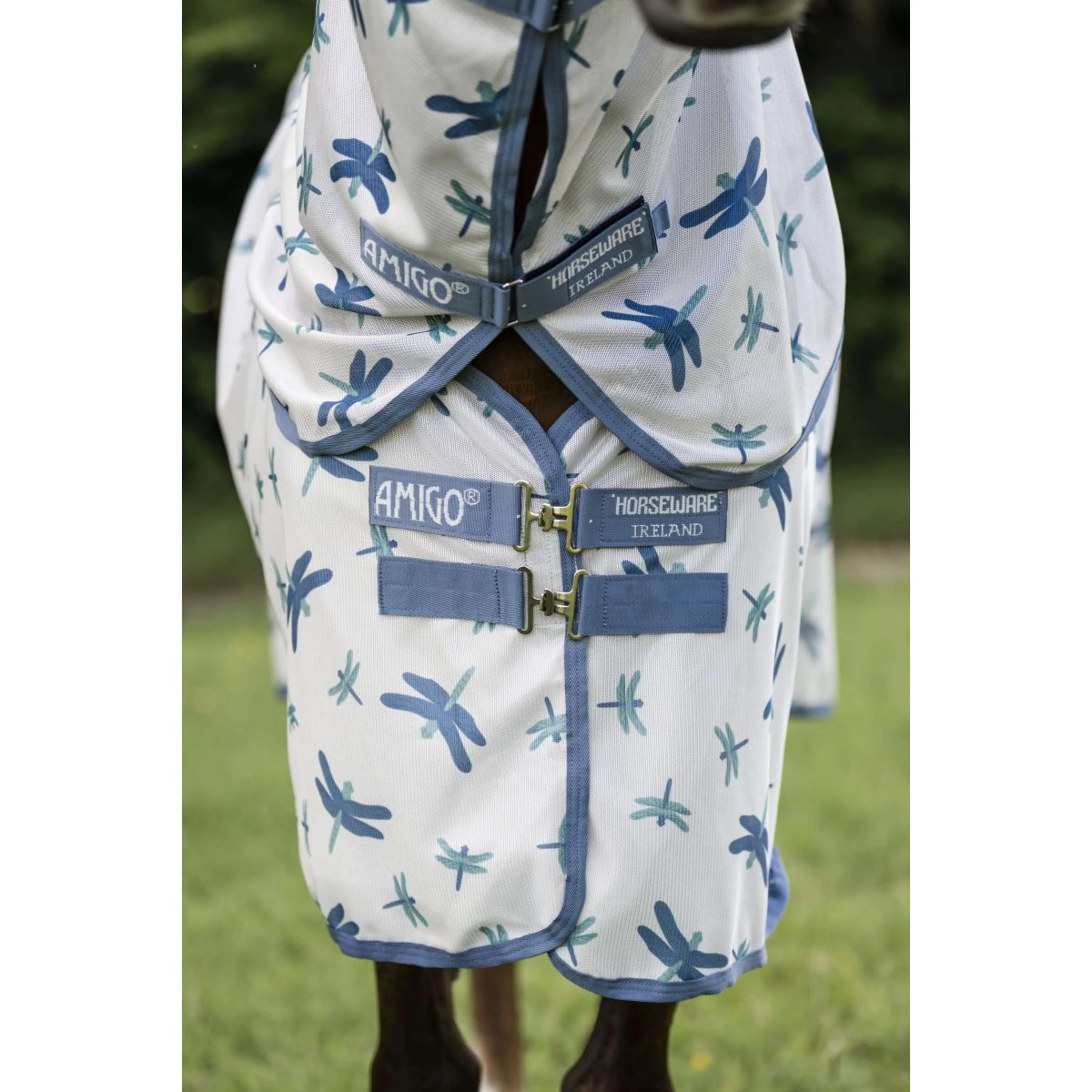 Amigo Couverture Anti-Mouches Plus Pony Dragonfly Print/Silver/Blue/Sage - Image 6