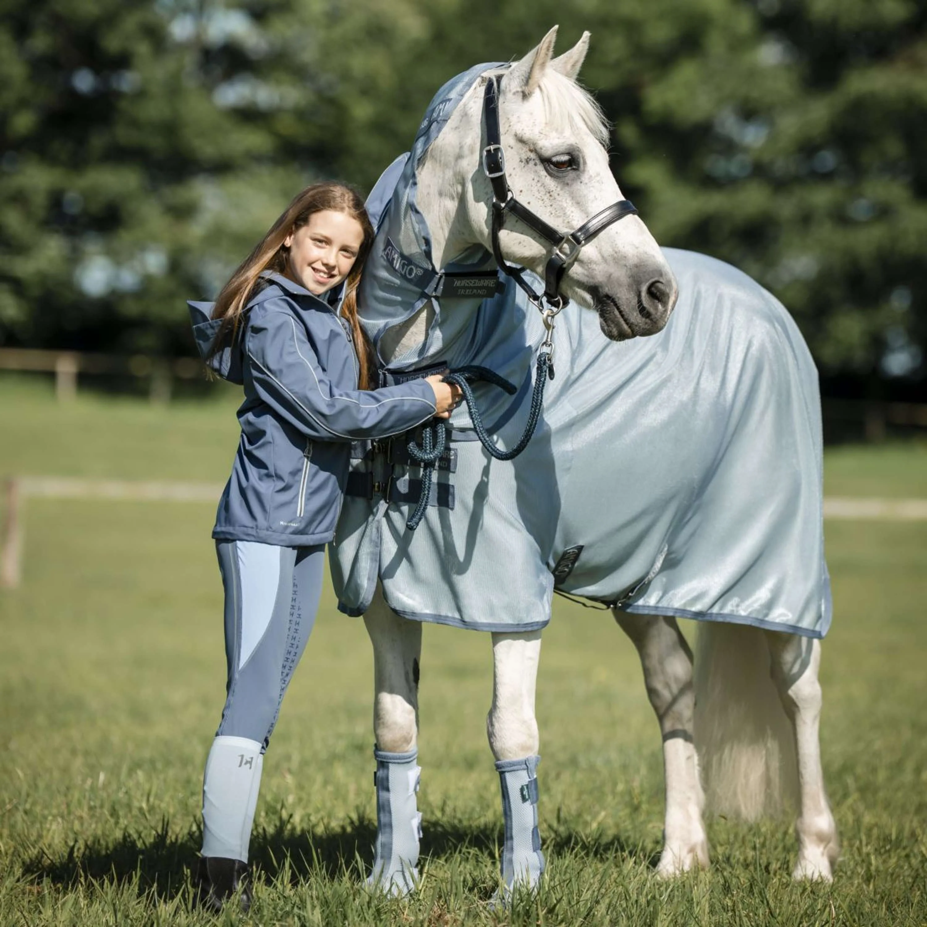 Amigo Couverture Anti-Mouches Plus Pony Heather Blue/Blue/Silver - Image 2