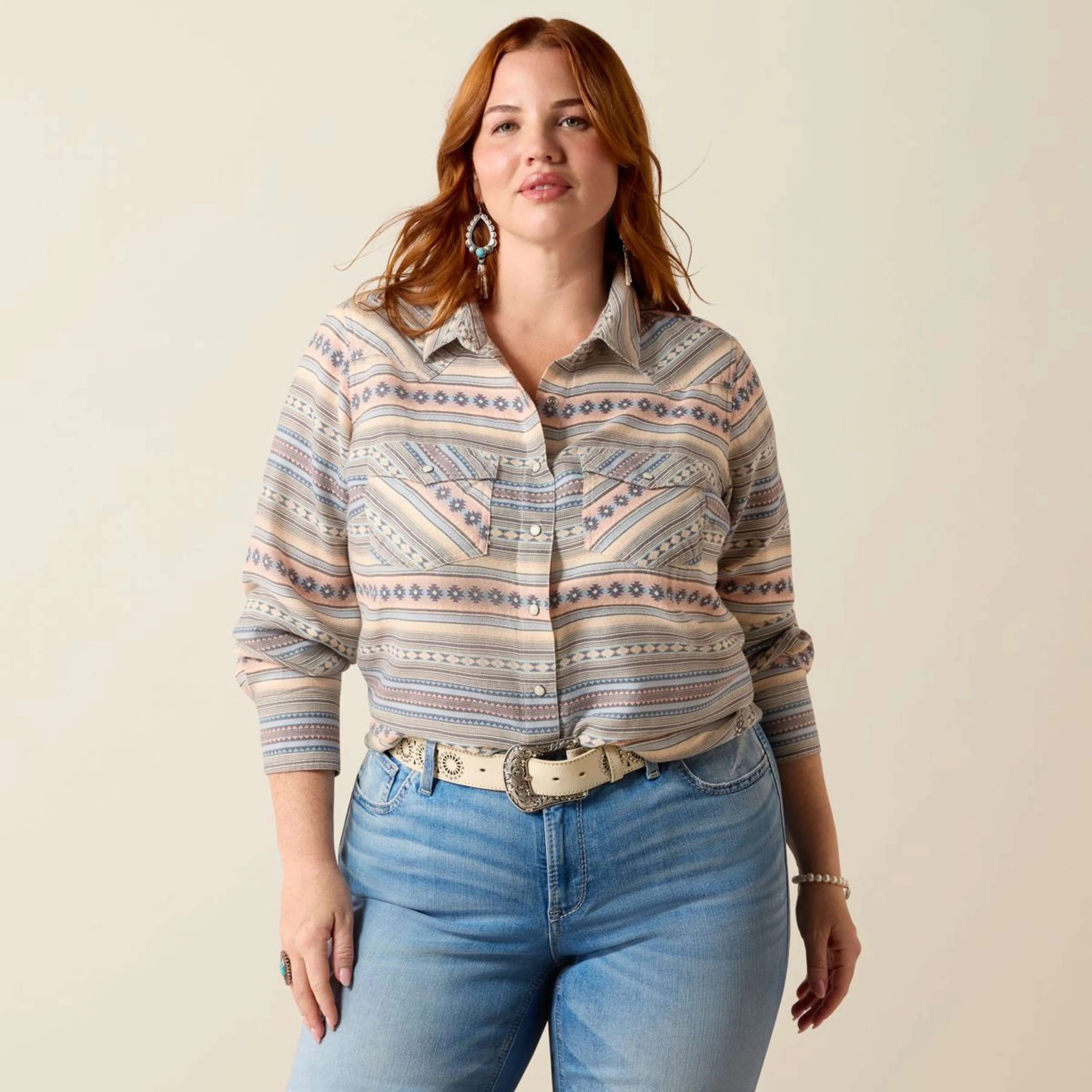 Ariat Blouse Arizona Western Femme Ombre Blue Southwest - Image 6
