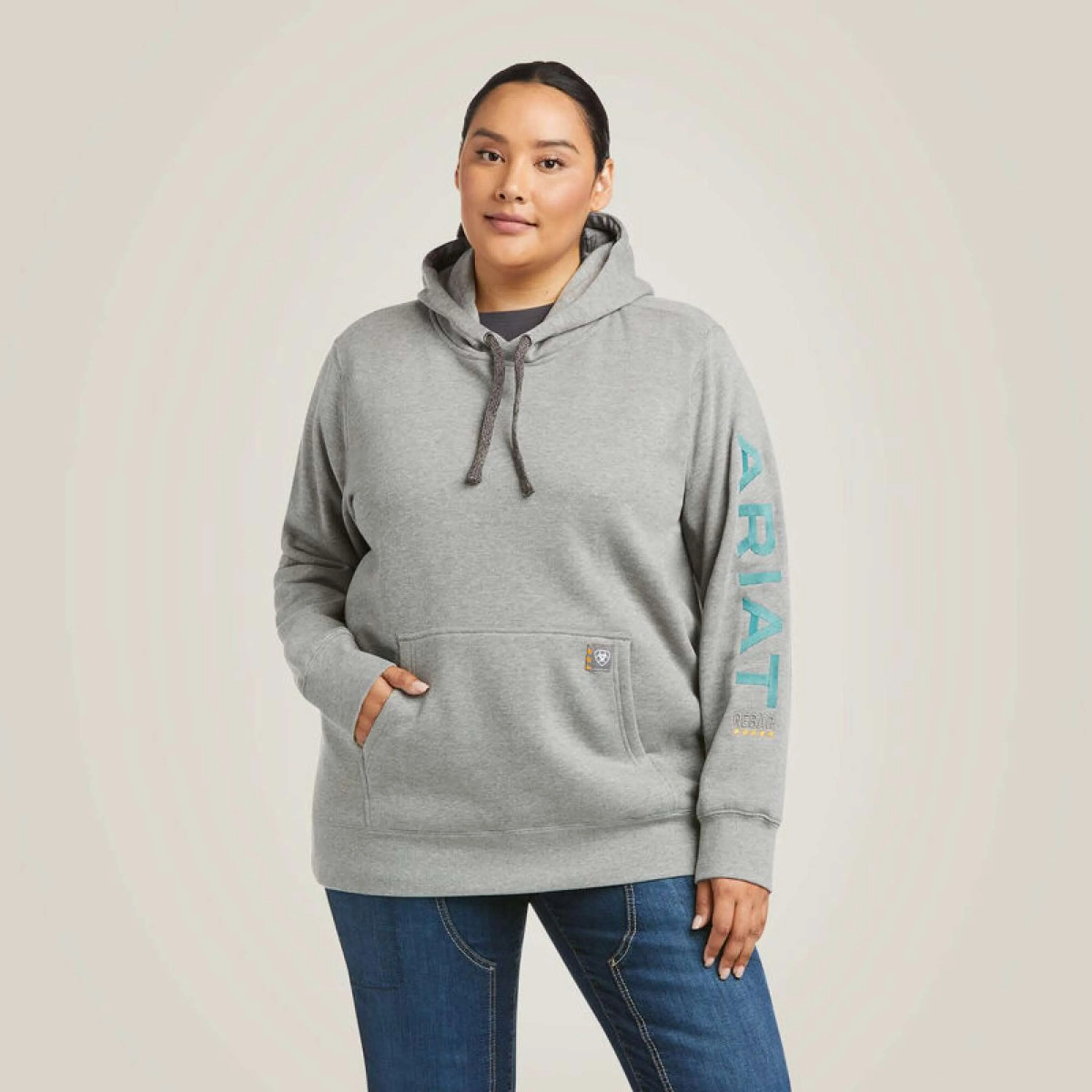Ariat Pull col Hoodie Rebar Graphic Femme Gris bruyère - Image 2