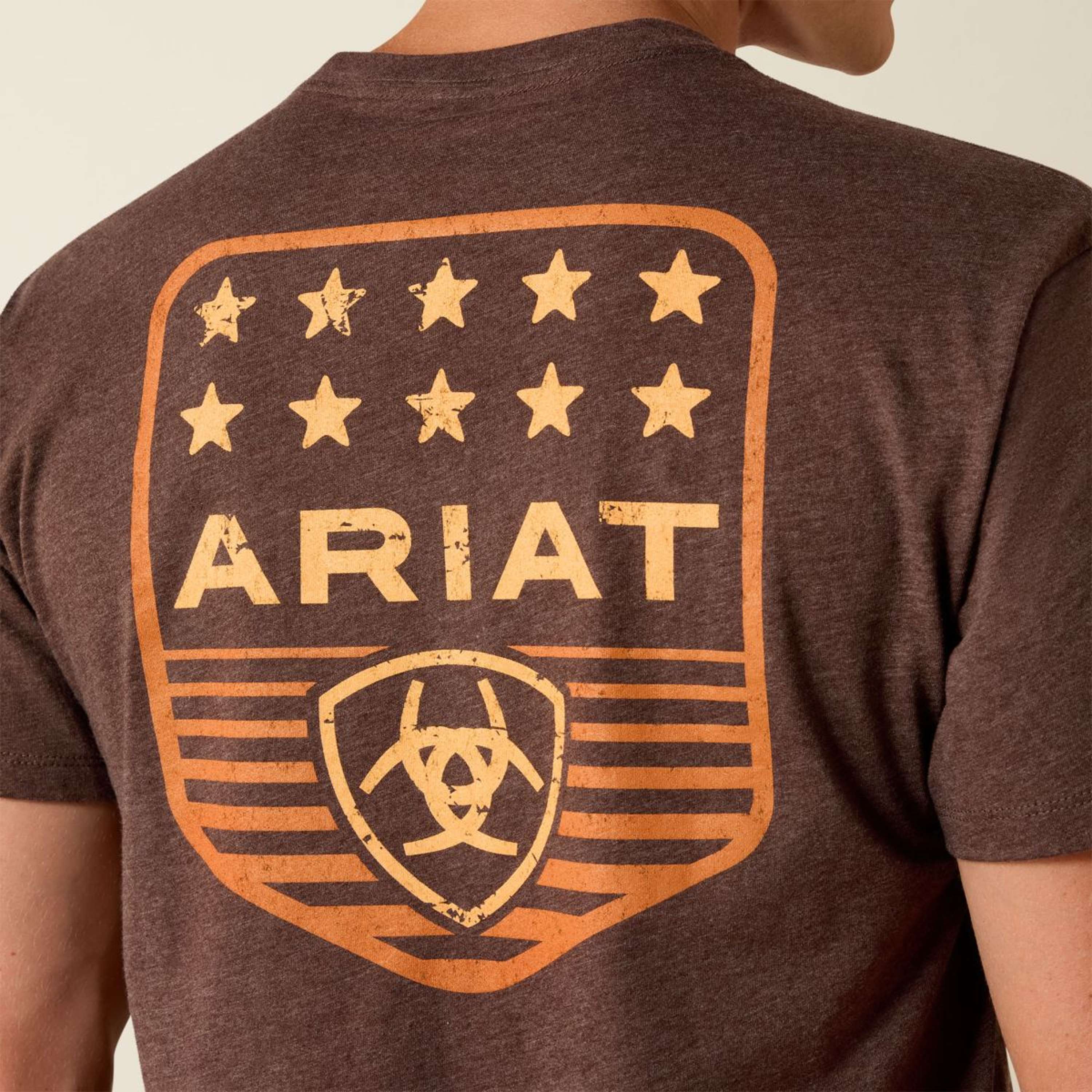 Ariat T-Shirt Strip Patriotic Badge Tee Hommes Brown Heather - Image 2