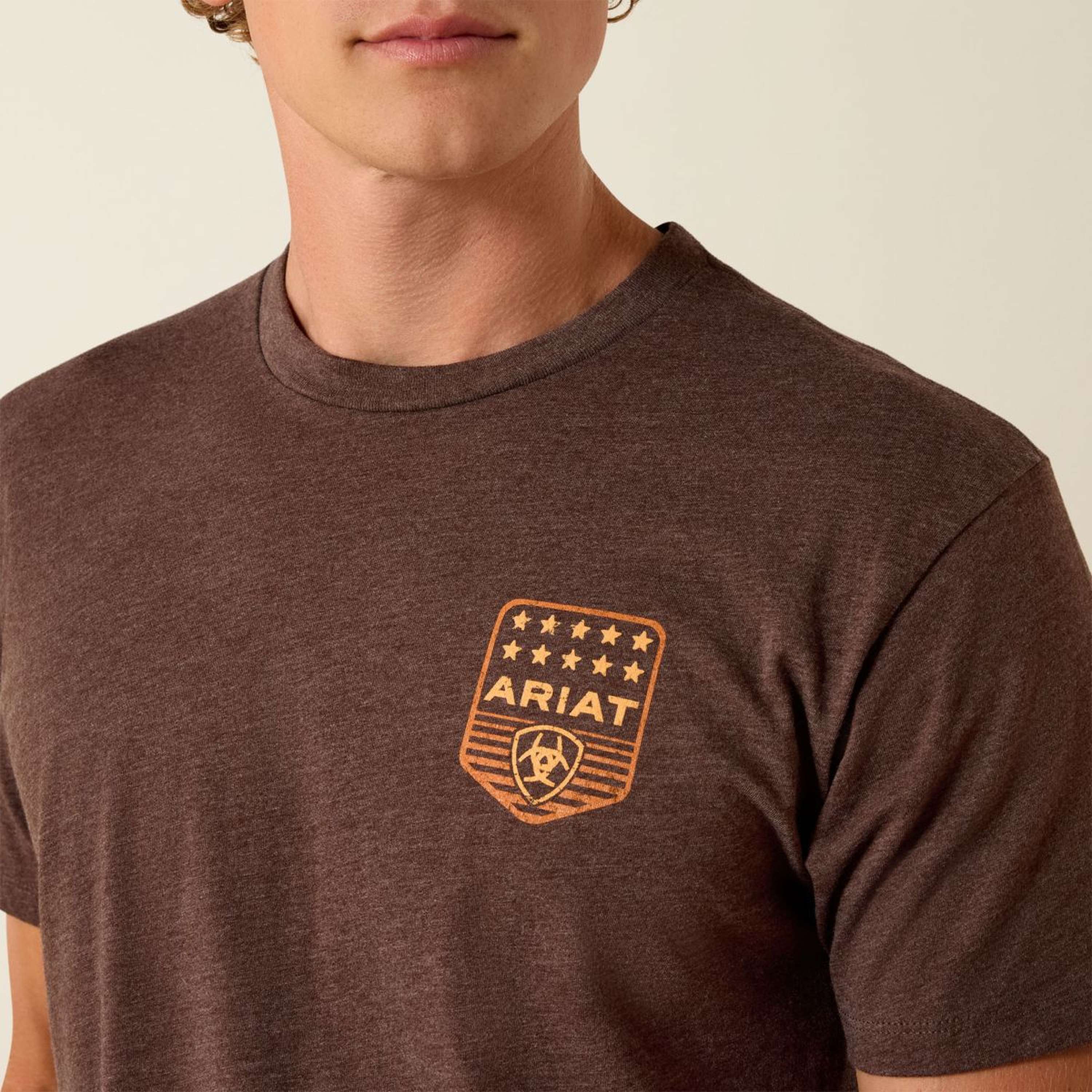 Ariat T-Shirt Strip Patriotic Badge Tee Hommes Brown Heather - Image 4