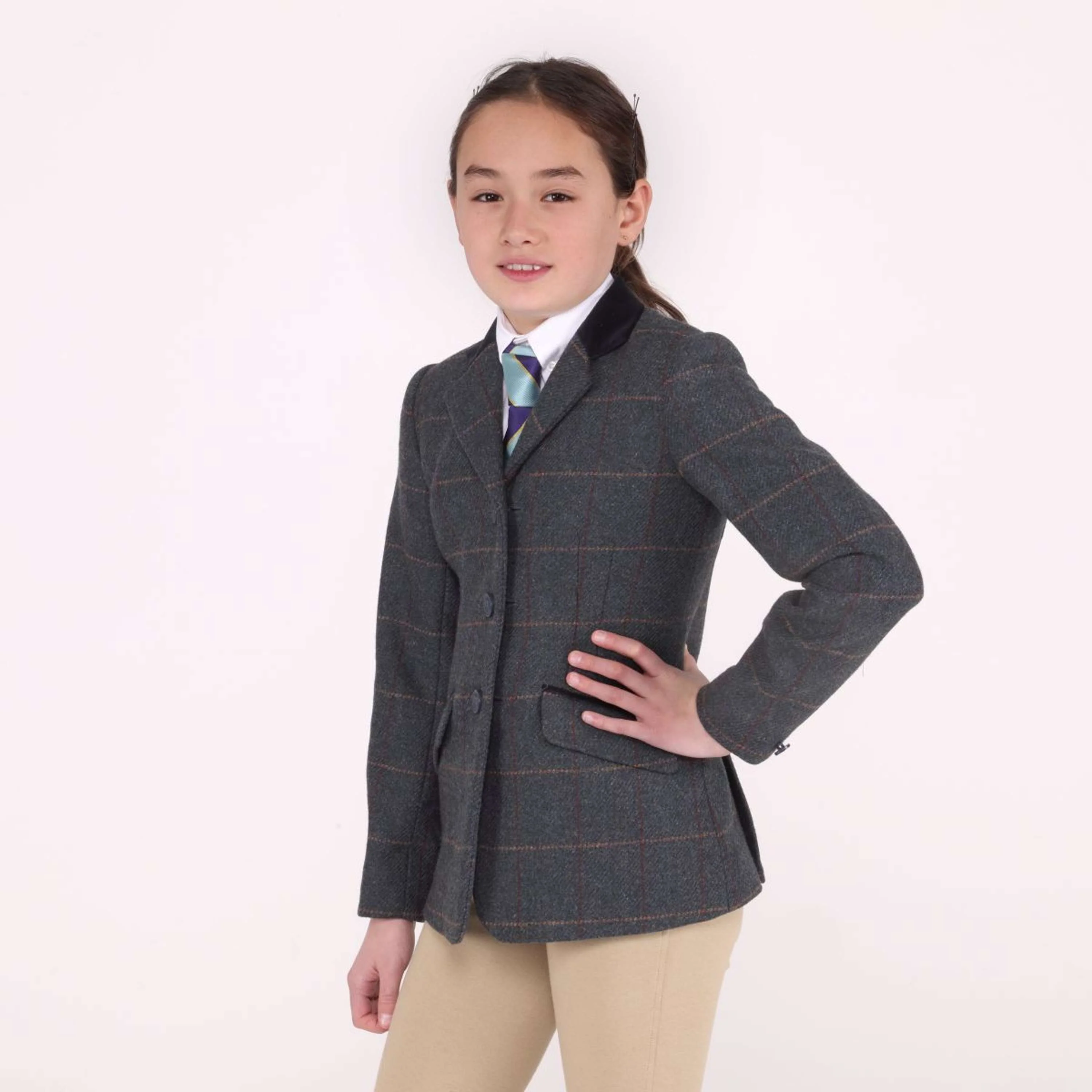 Aubrion by Shires Veste de Concours Saratoga Enfants Juniper Navy Check - Image 3