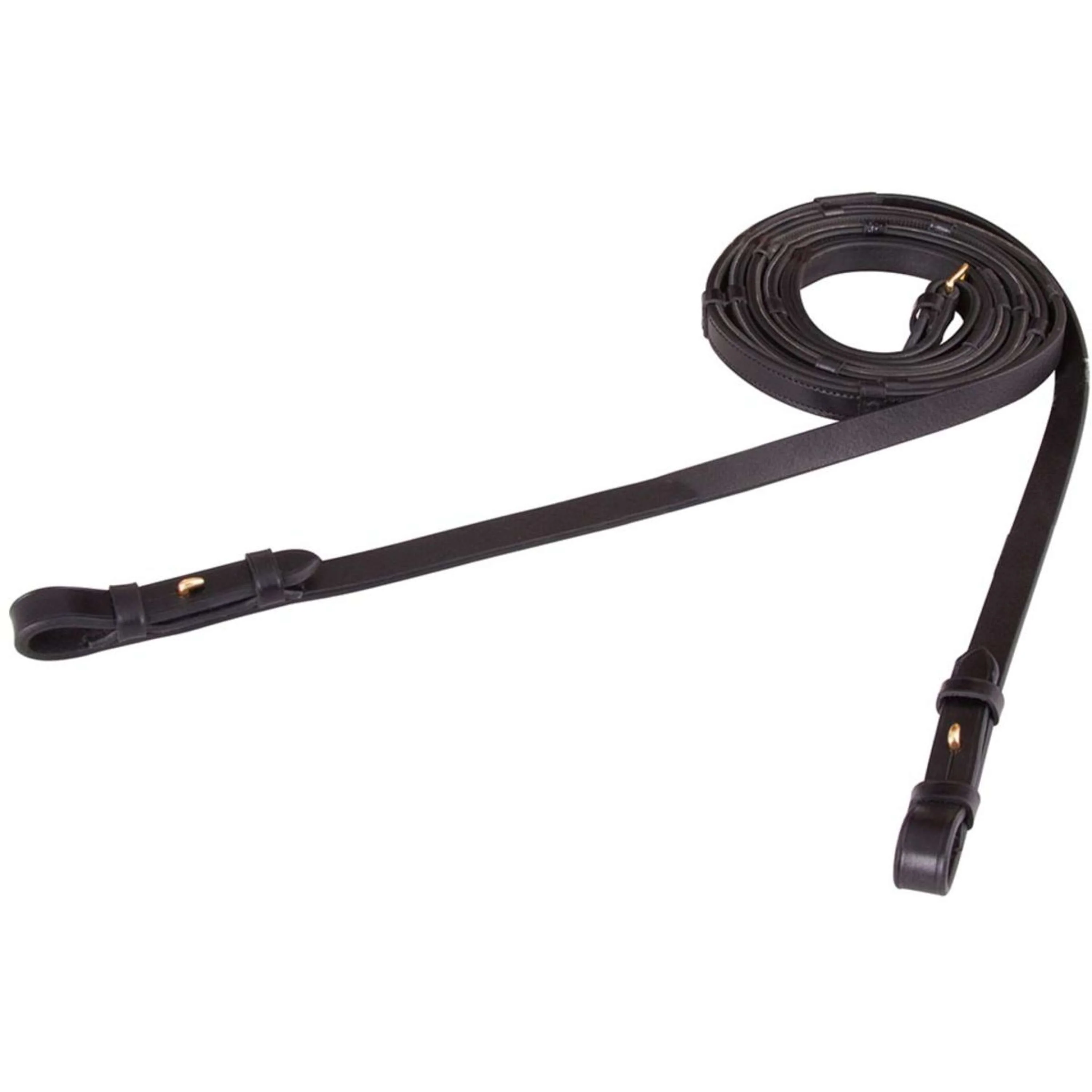 BR Rênes de Dressage Cuir/Caoutchouc Arrêts 16mm Noir/Or - Image 3