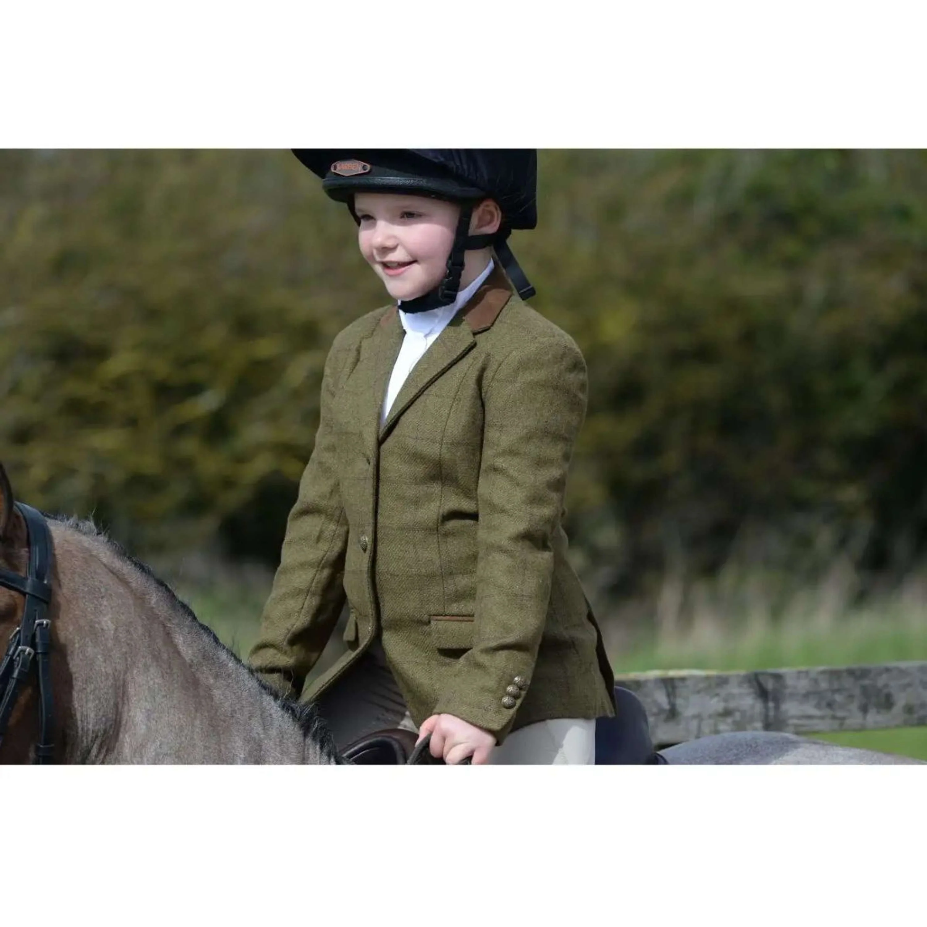 Dublin Petite Veste de Concours Albany Tweed Suede Collar Tailored Kids Marron Vert - Image 2