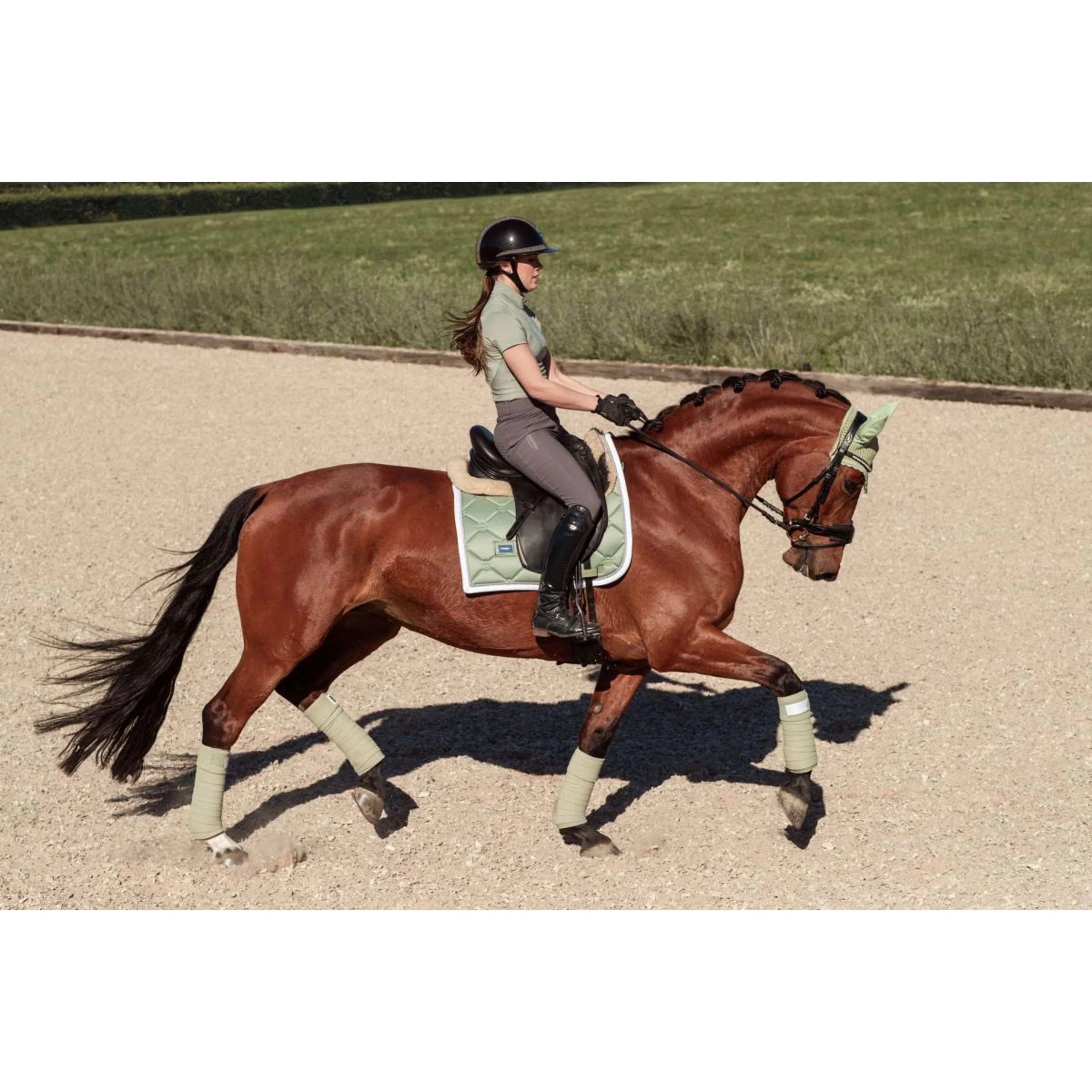 Equestrian Stockholm Bonnet Anti-Mouches Pistachio White - Image 6