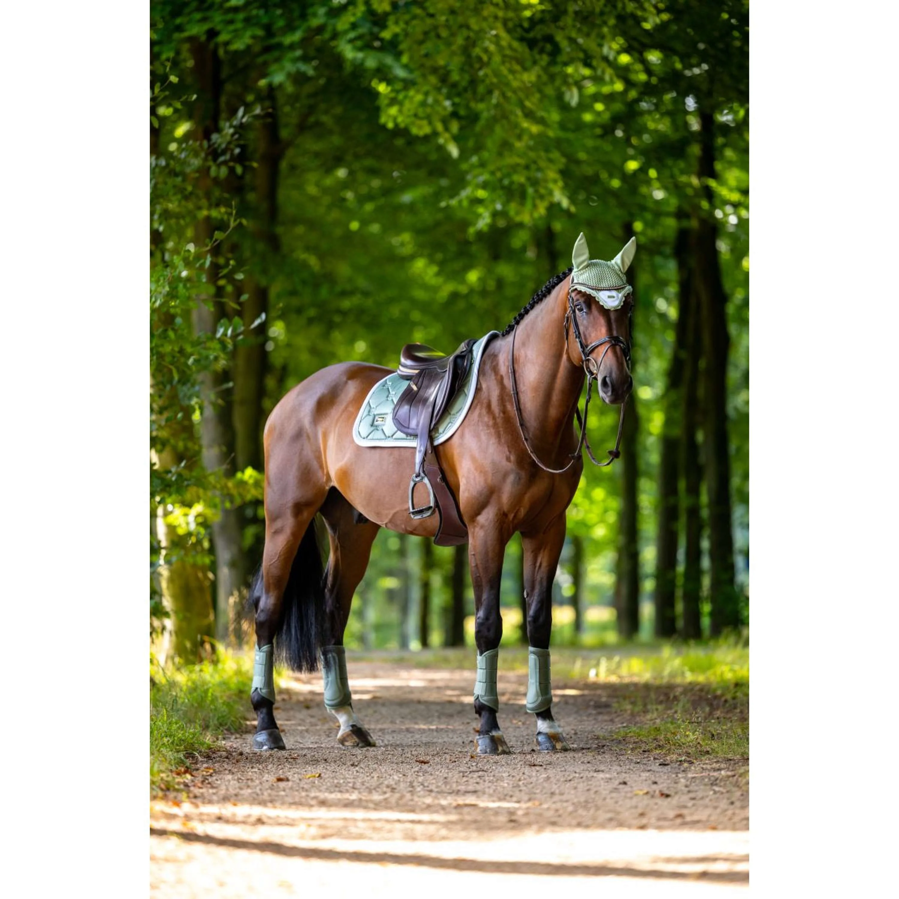 Equestrian Stockholm Bonnet Anti-Mouches Pistachio White - Image 4