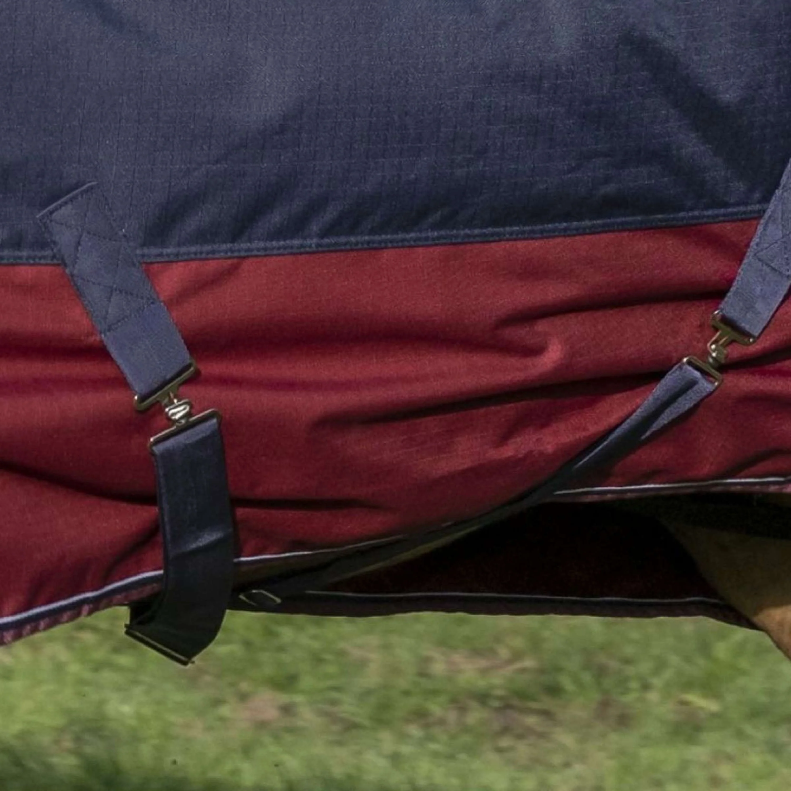 EQUITHÈME Couverture d'Extérieur Tyrex 1200D 50g avec Demi Cou Marine/Bordeaux - Image 3