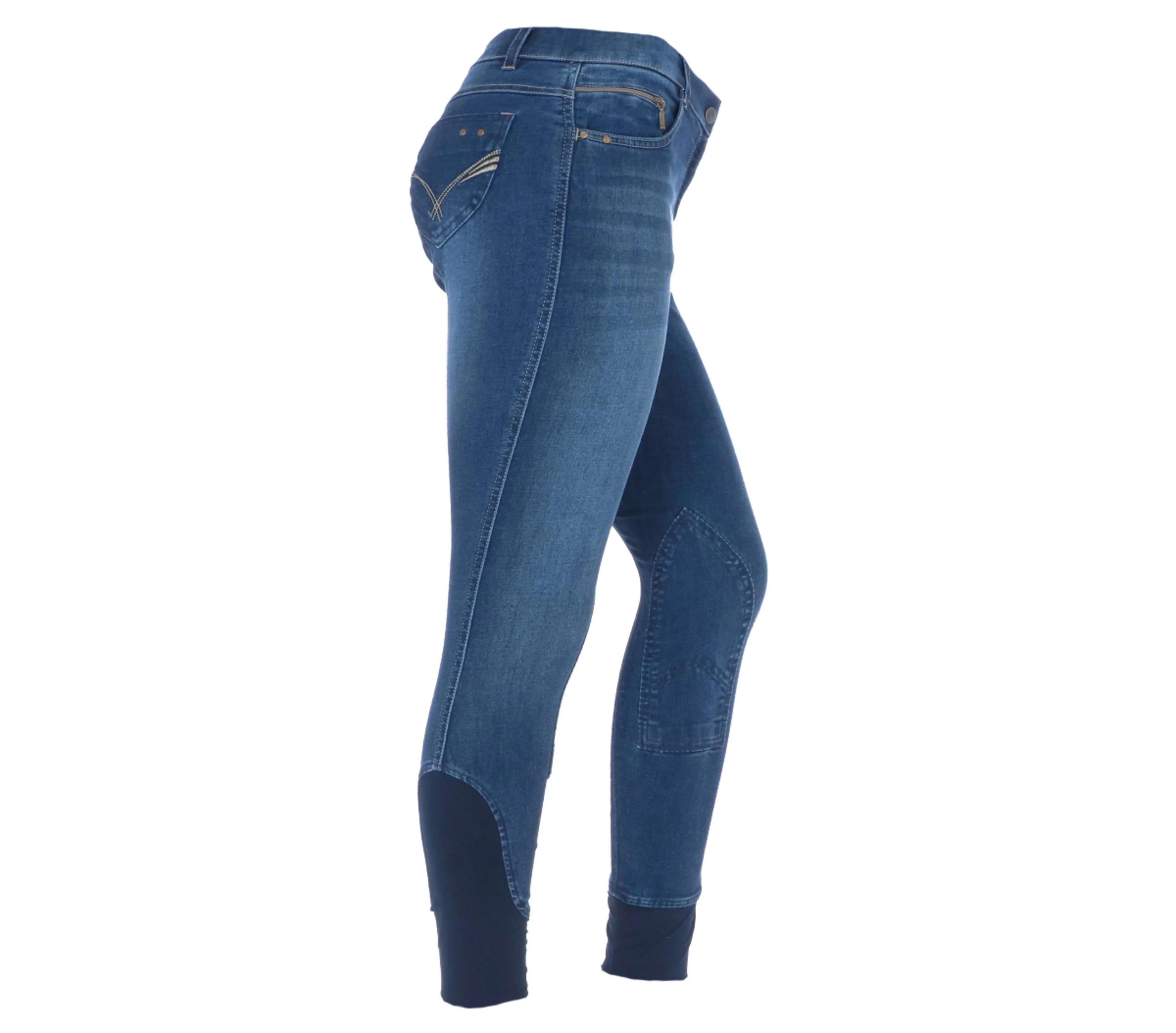 EQUITHÈME Pantalon d'Équitation Texas Denim bleu/Beige - Image 4