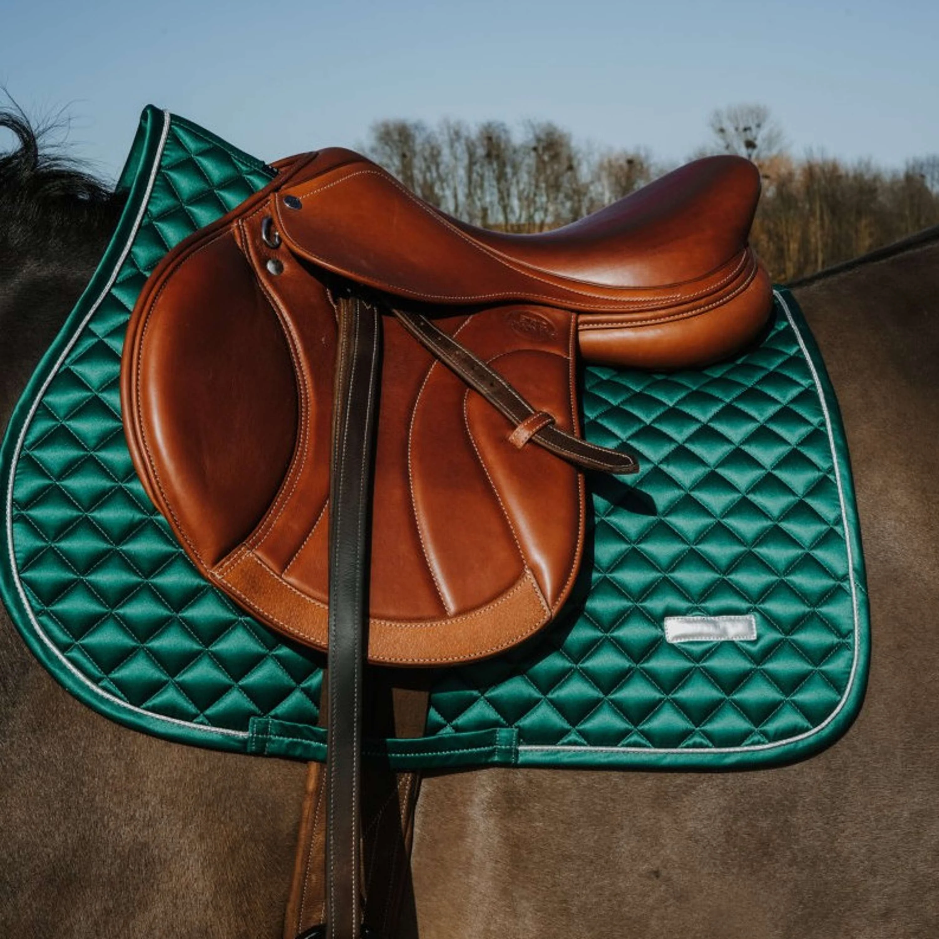 EQUITHÈME Tapis de Selle Nacre de Saut Vert Foncé - Image 2