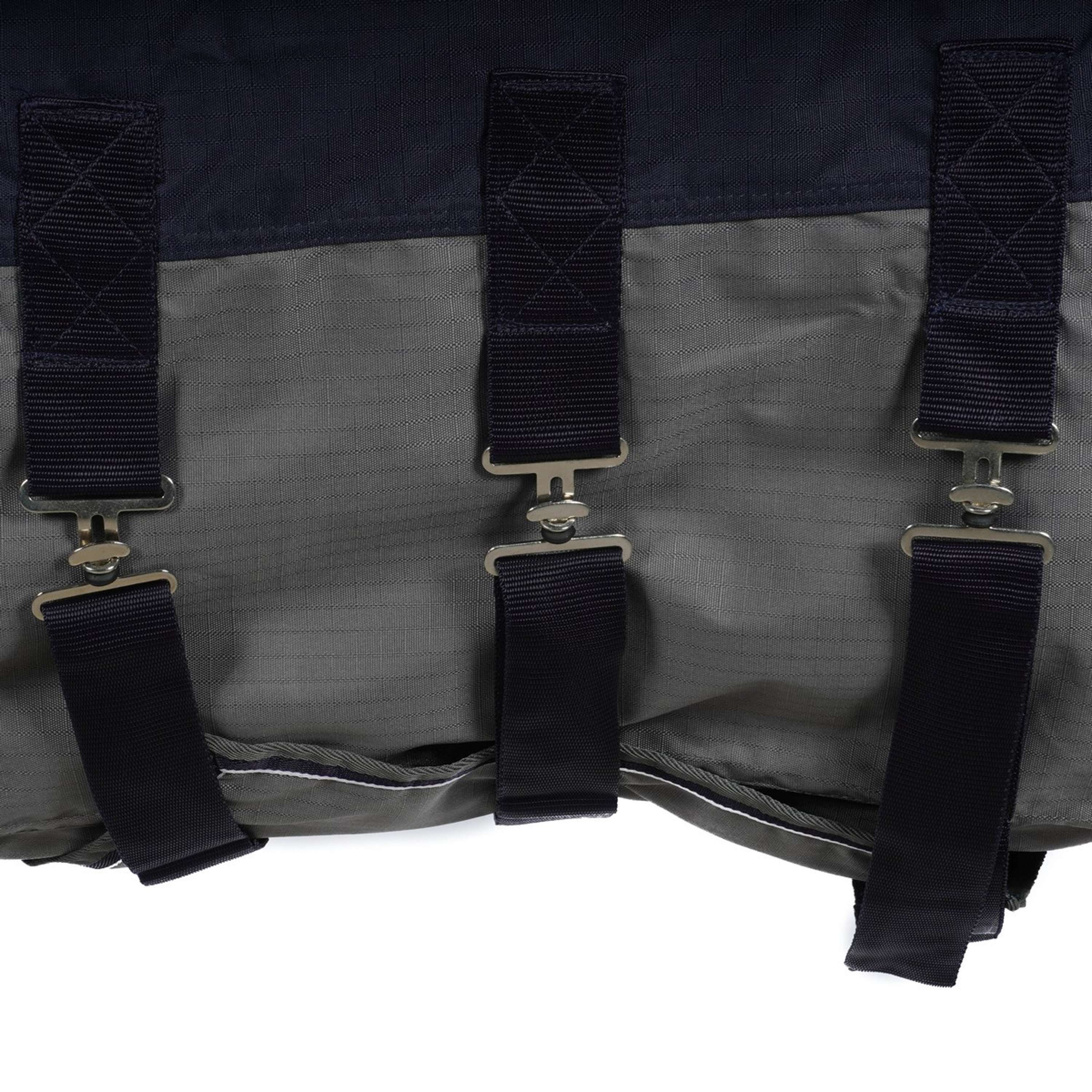 EQUITHÈME Turnout Rug Tyrec avec Rabat Ventral 600D 300g Marine/Gris Dots - Image 5