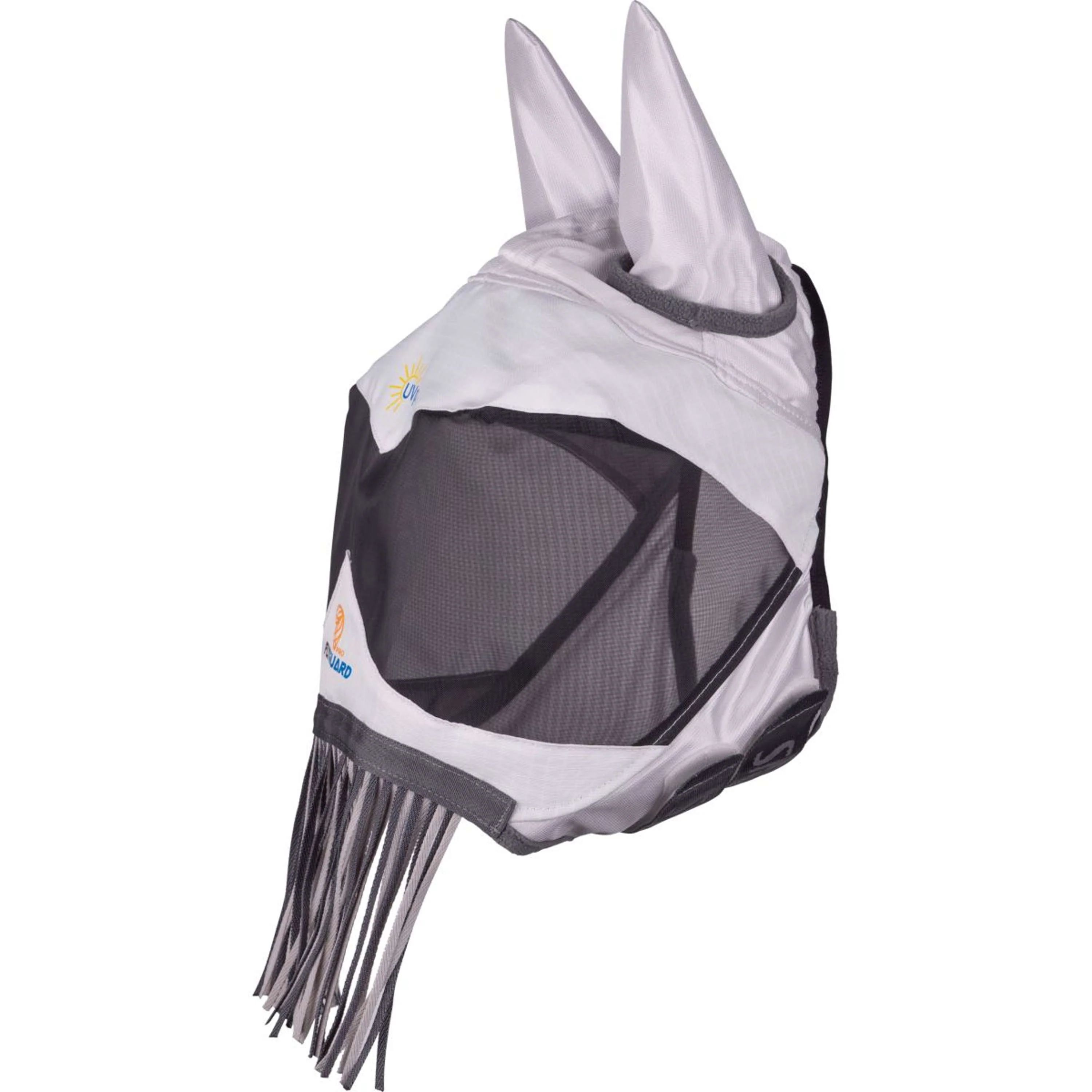FlyGuard by Shires Masque Anti-Mouches Pro Sun Shade avec Oreilles et Franges Blanc - Image 2