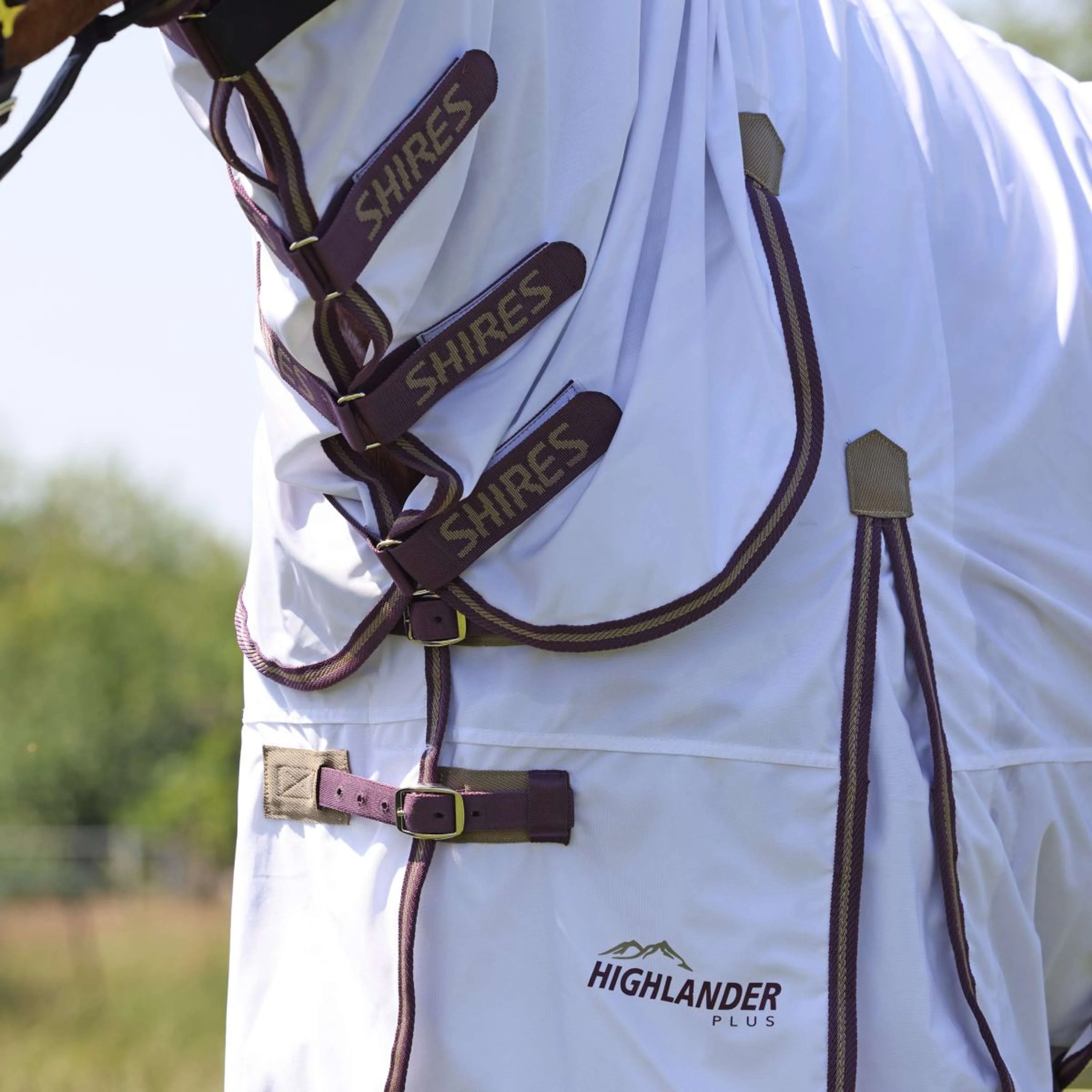 Highlander Plus by Shires Couverture Anti-Mouches Combo Blanc/Black Cherry - Image 2