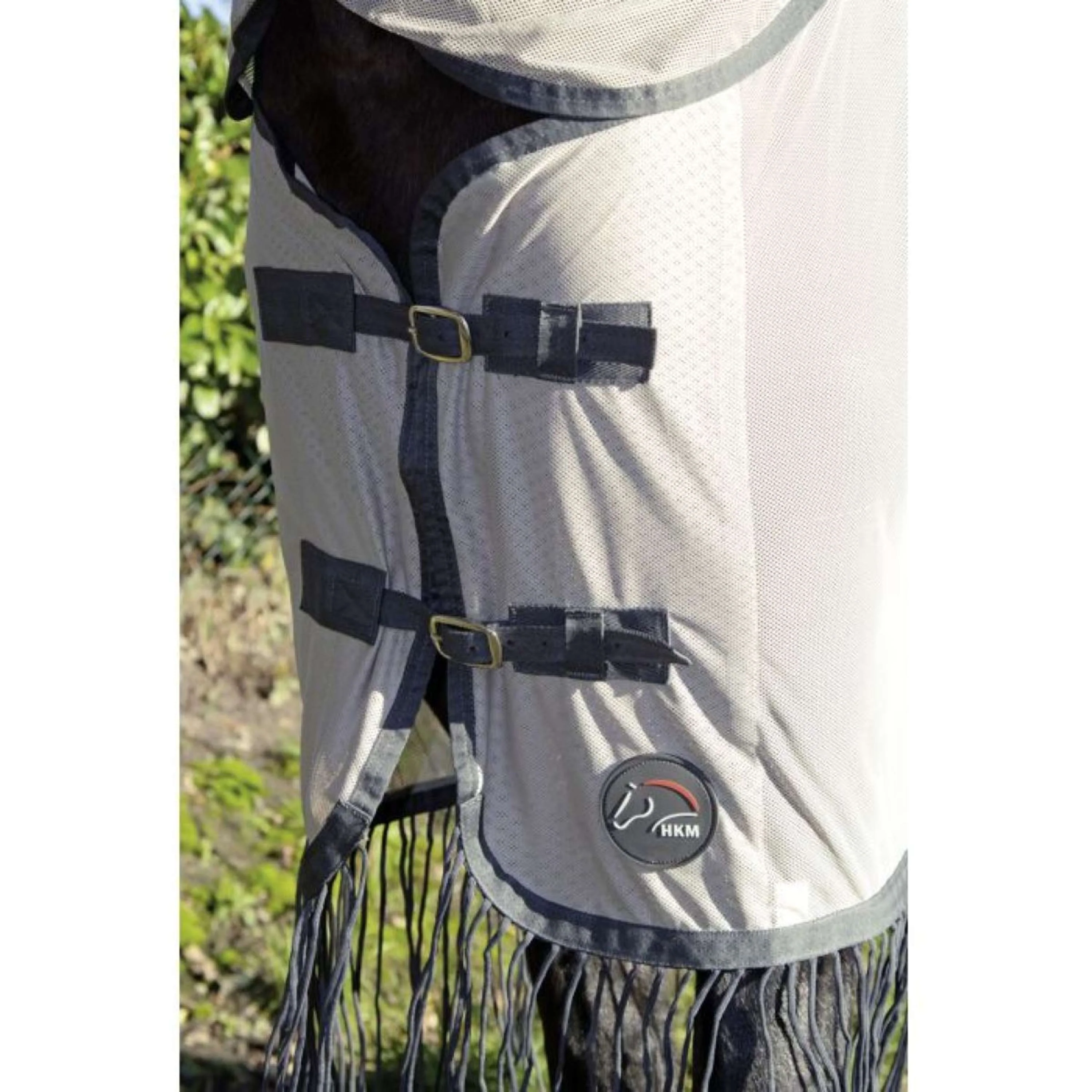 HKM Couverture Anti-Mouches Fringes Couvre-cou Amovible Argent/Gris - Image 4