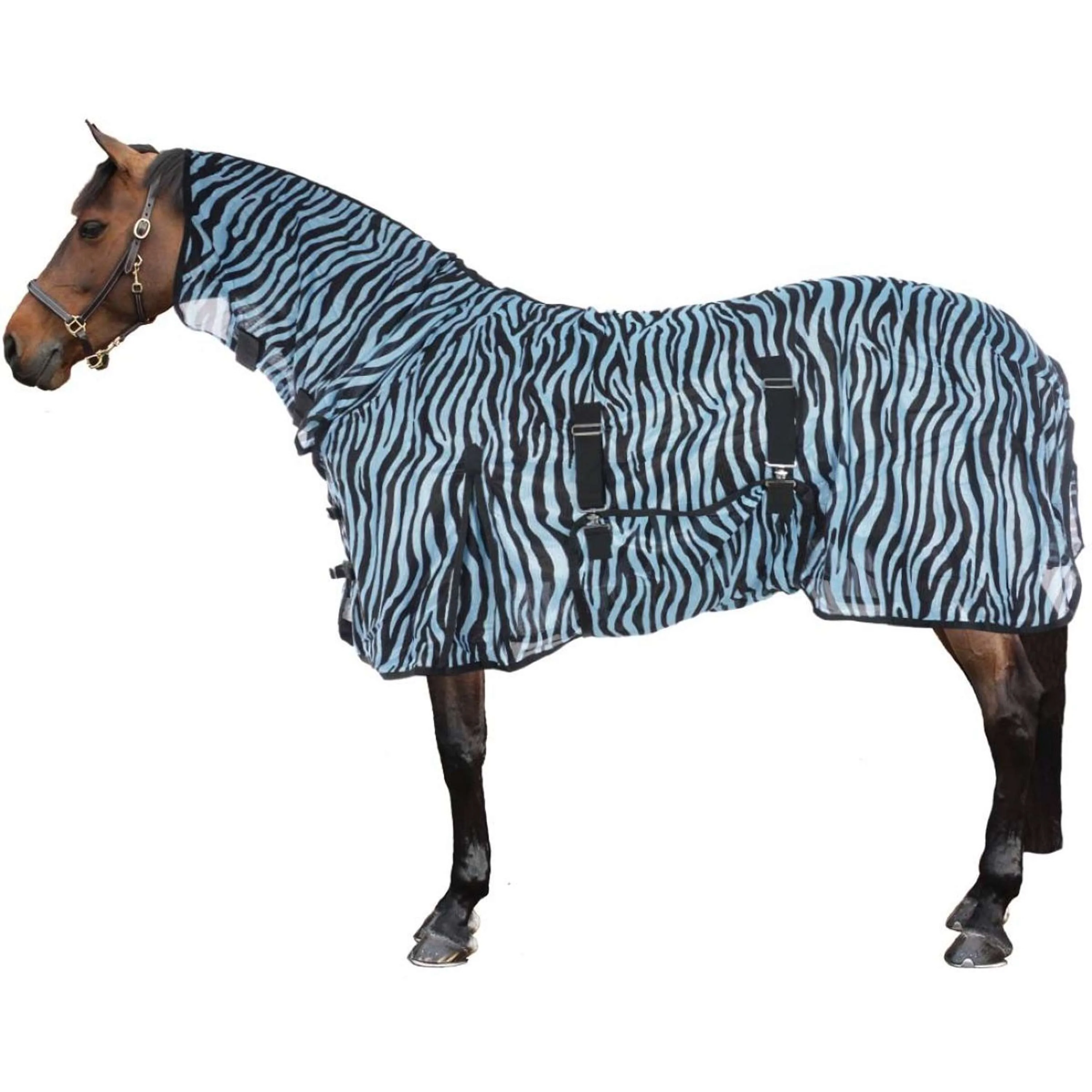 HKM Couverture Anti-Mouches Zebra avec Couvre-cou Aqua/Noir - Image 2