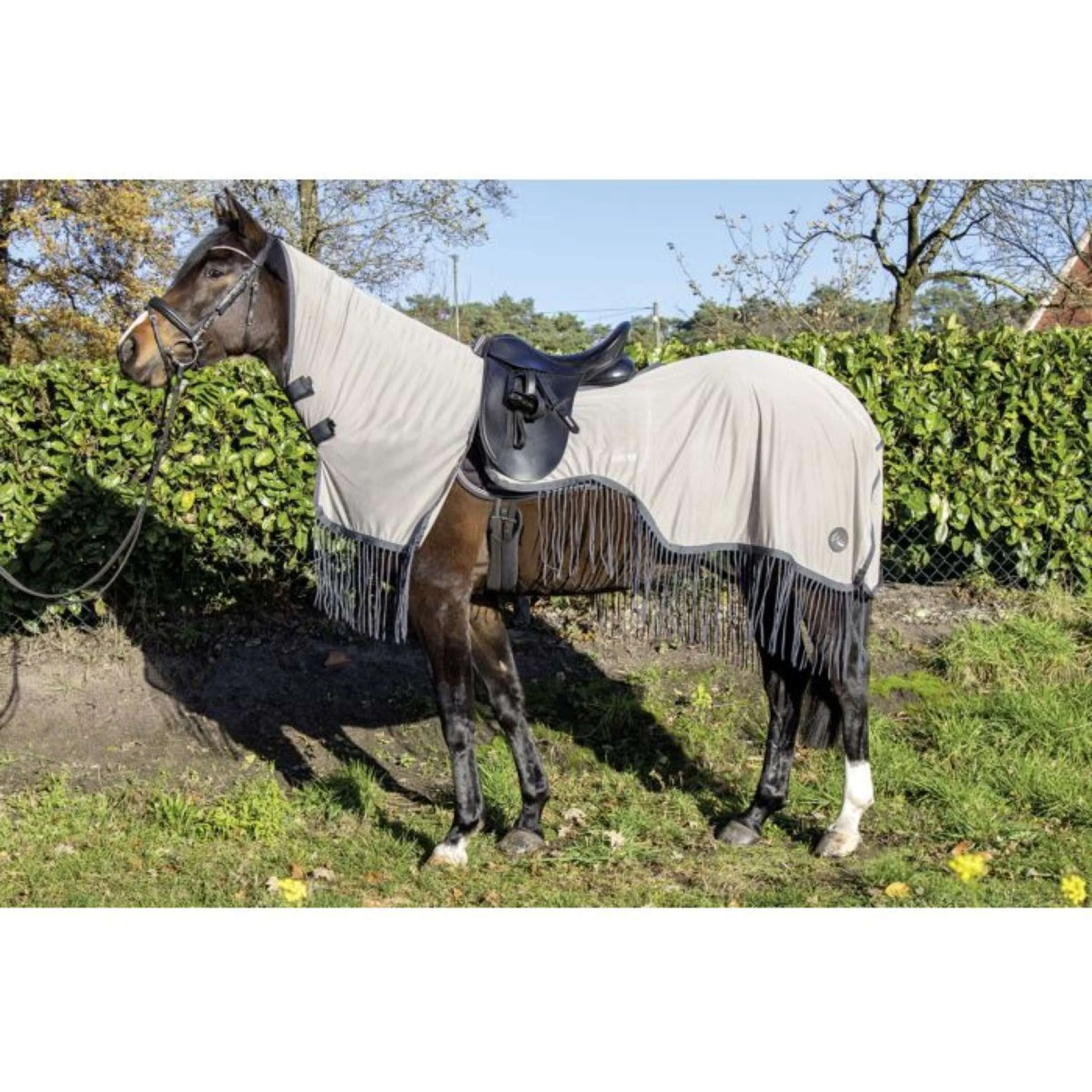 HKM Couverture de Marcheur Anti-Mouches Fringes Couvre-cou Amovible Argent/Gris - Image 2