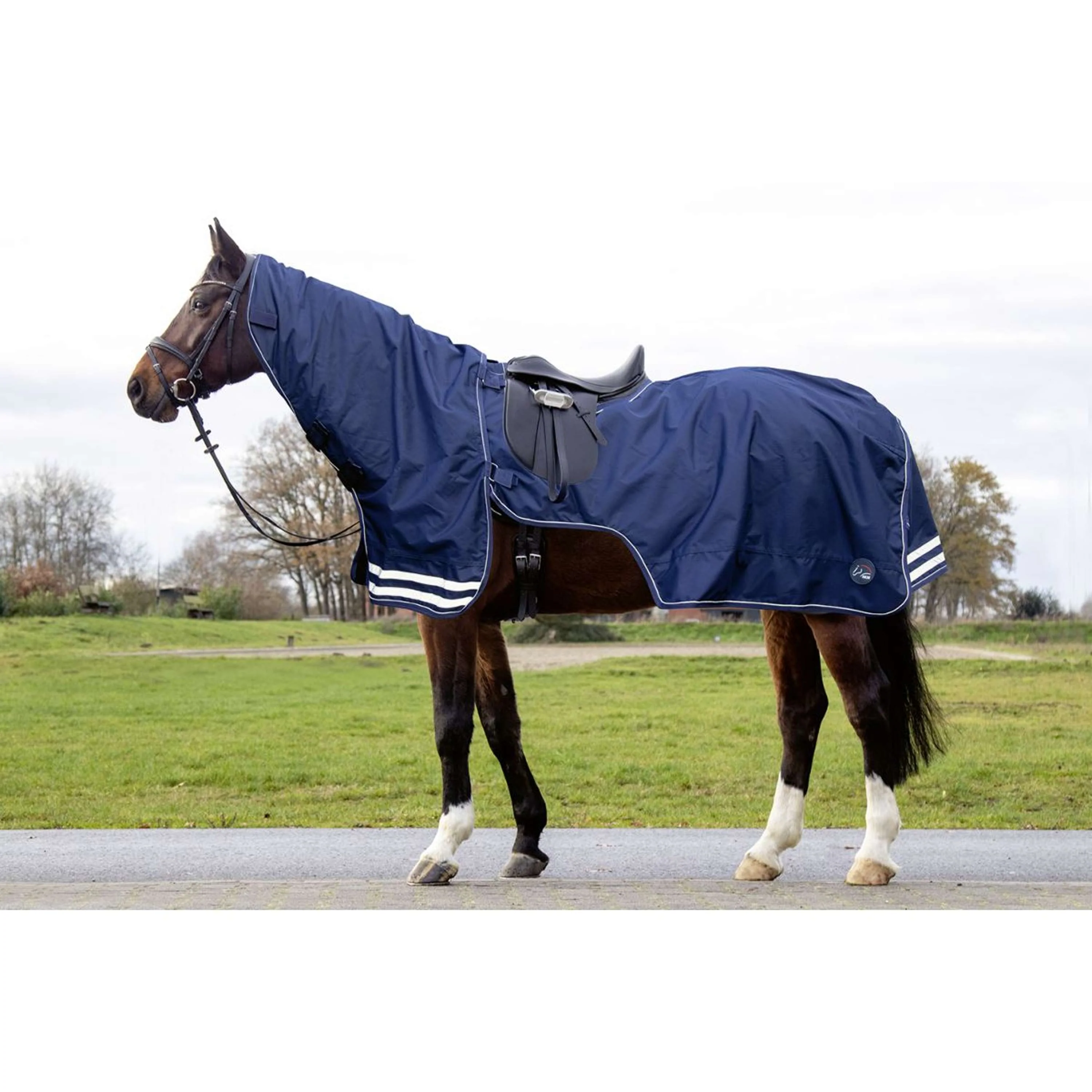 HKM Couvre-reins avec Couvre-cou Amovible Bleu Foncé - Image 2