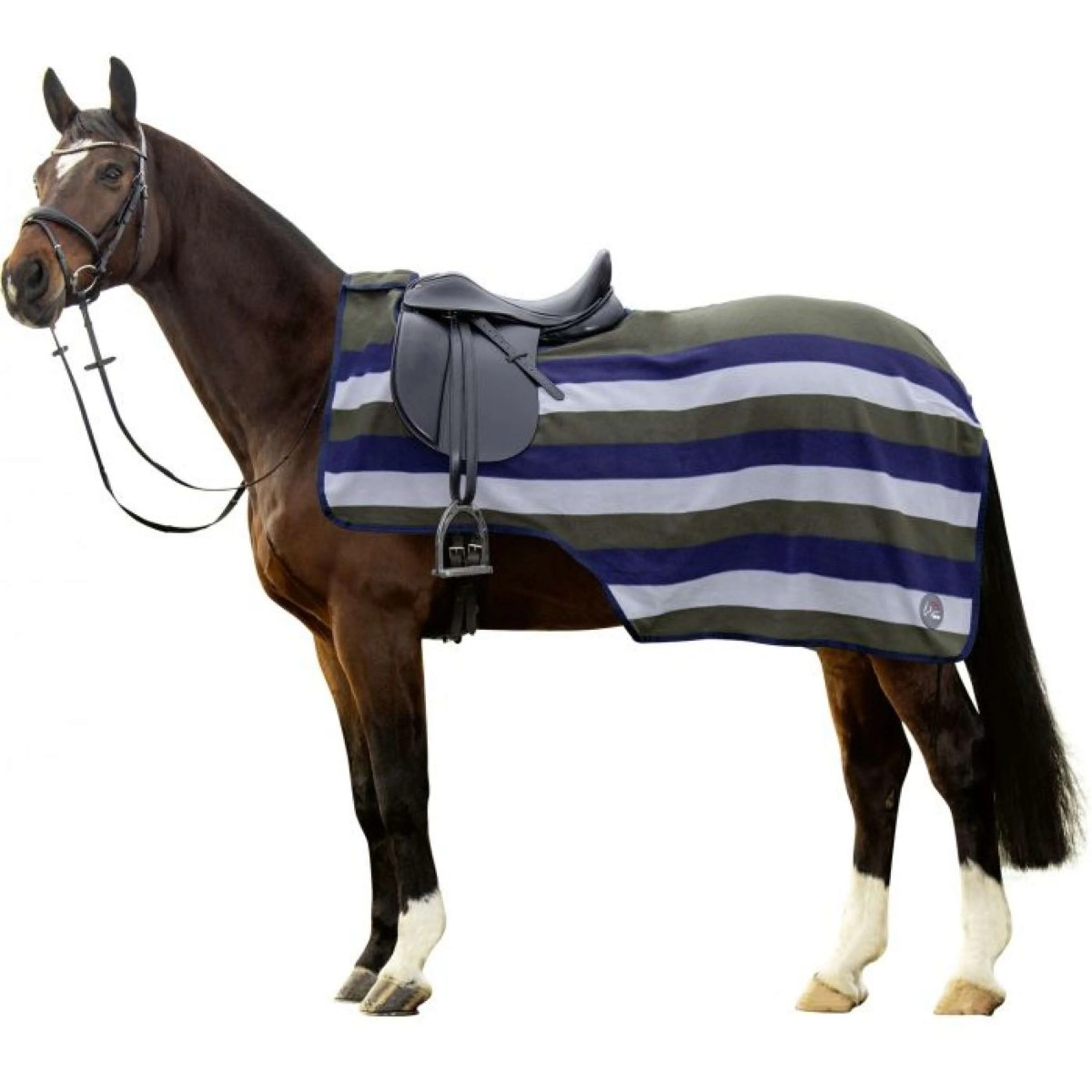 HKM Couvre-reins Professional Bleu Foncé/Gris Pierre/Olive - Image 2