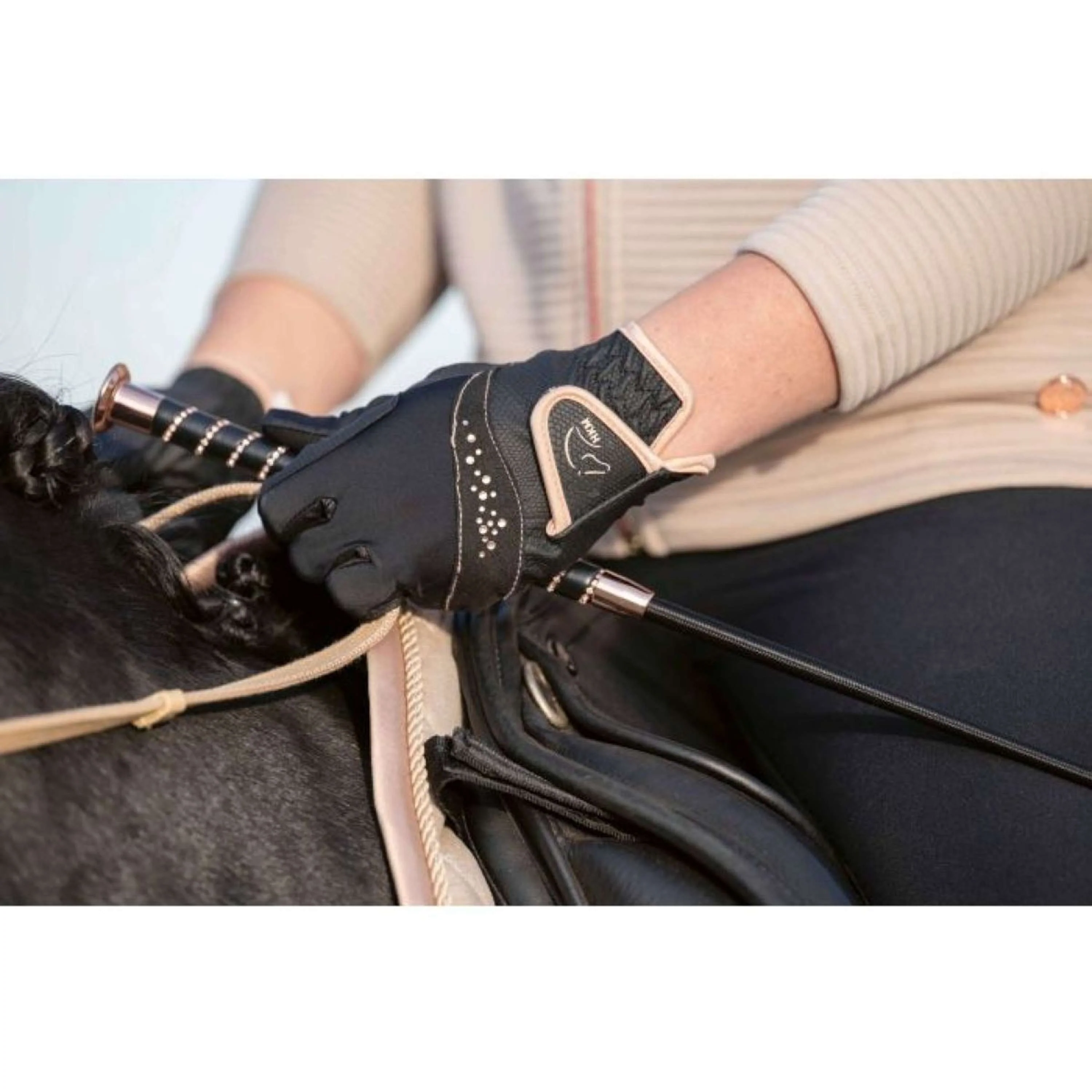 HKM Gants d'Équitation Rosegold Glamour Noir - Image 3