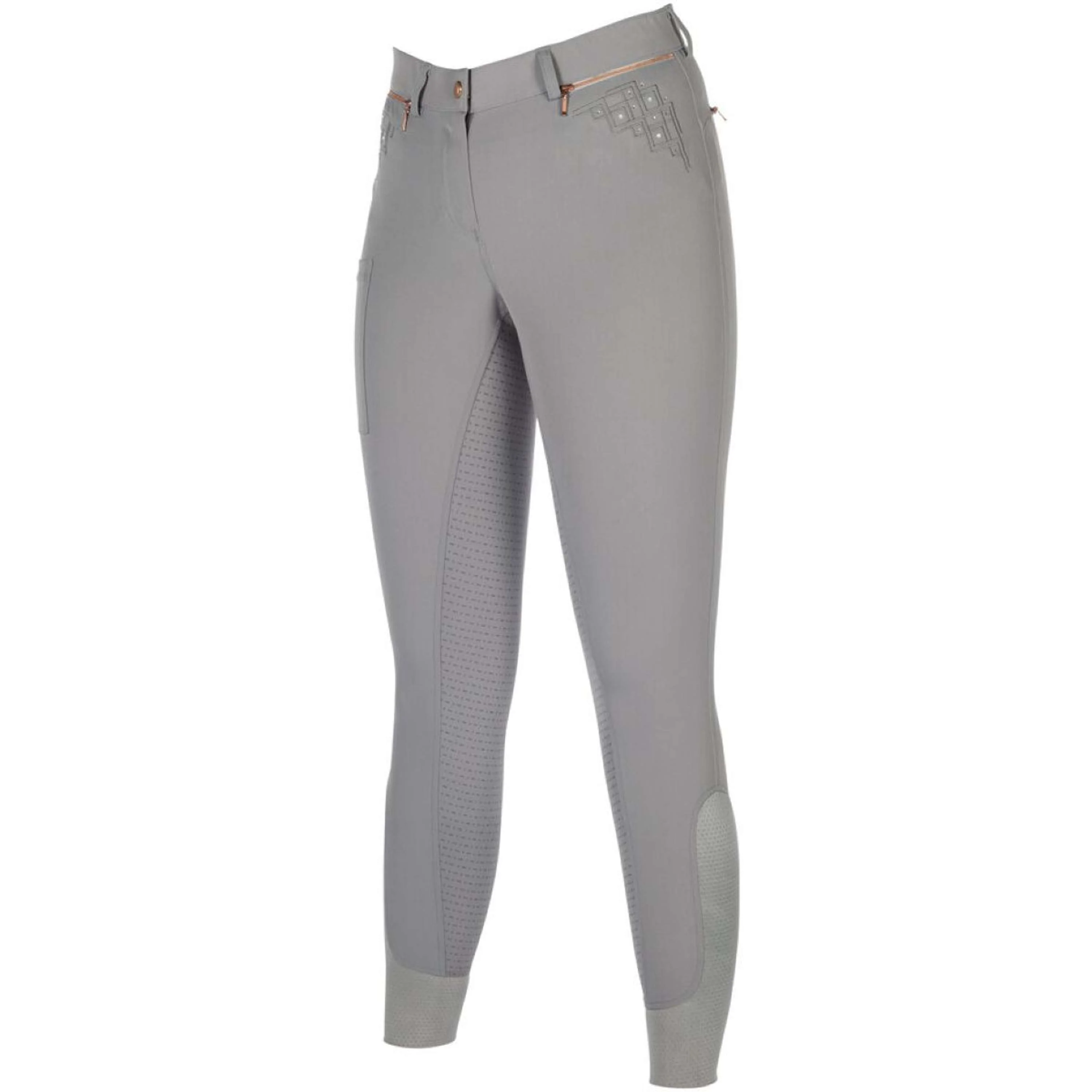HKM Pantalon d'Équitation Rosegold Sparkle Full Grip Gris/Or Rose - Image 3