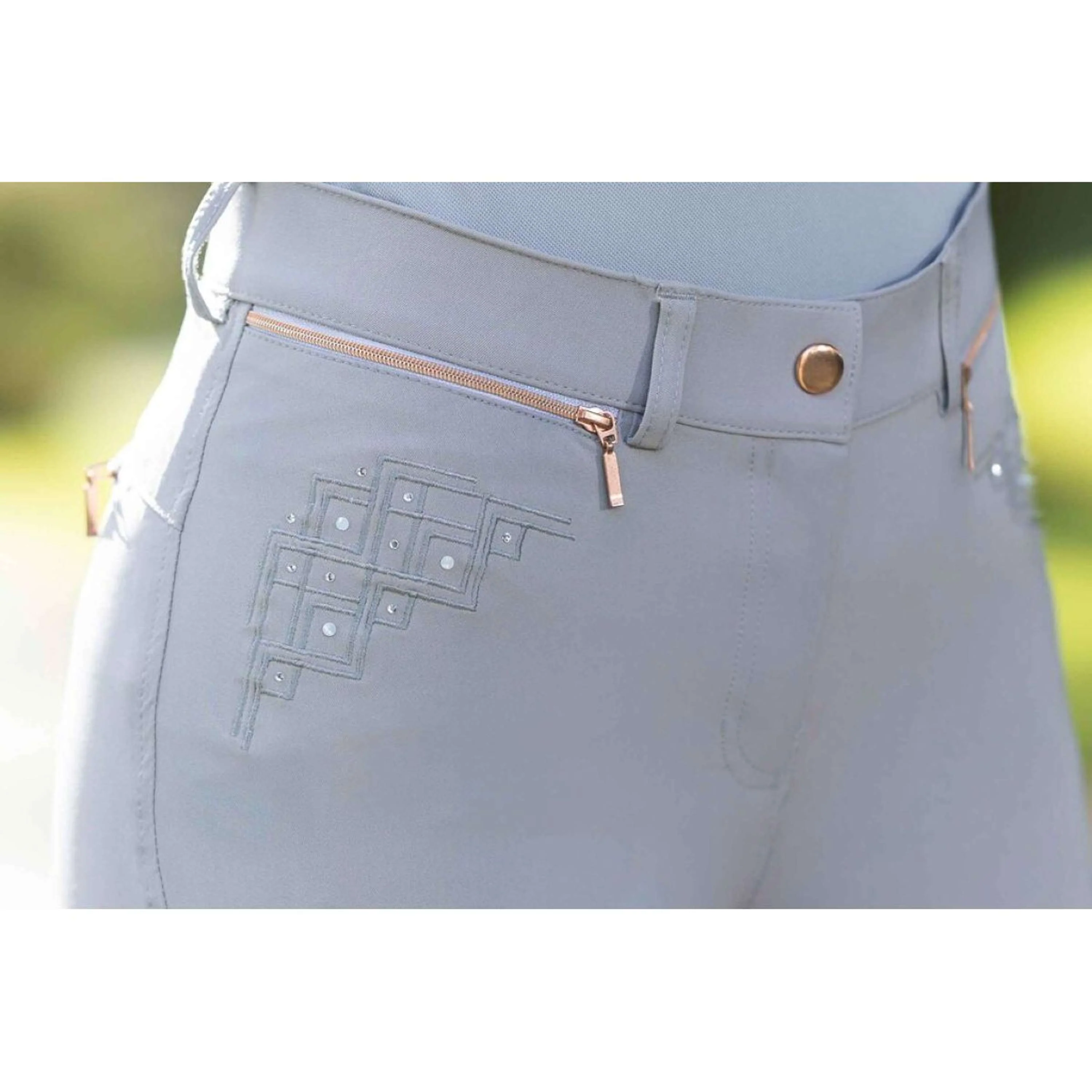 HKM Pantalon d'Équitation Rosegold Sparkle Full Grip Gris/Or Rose - Image 6