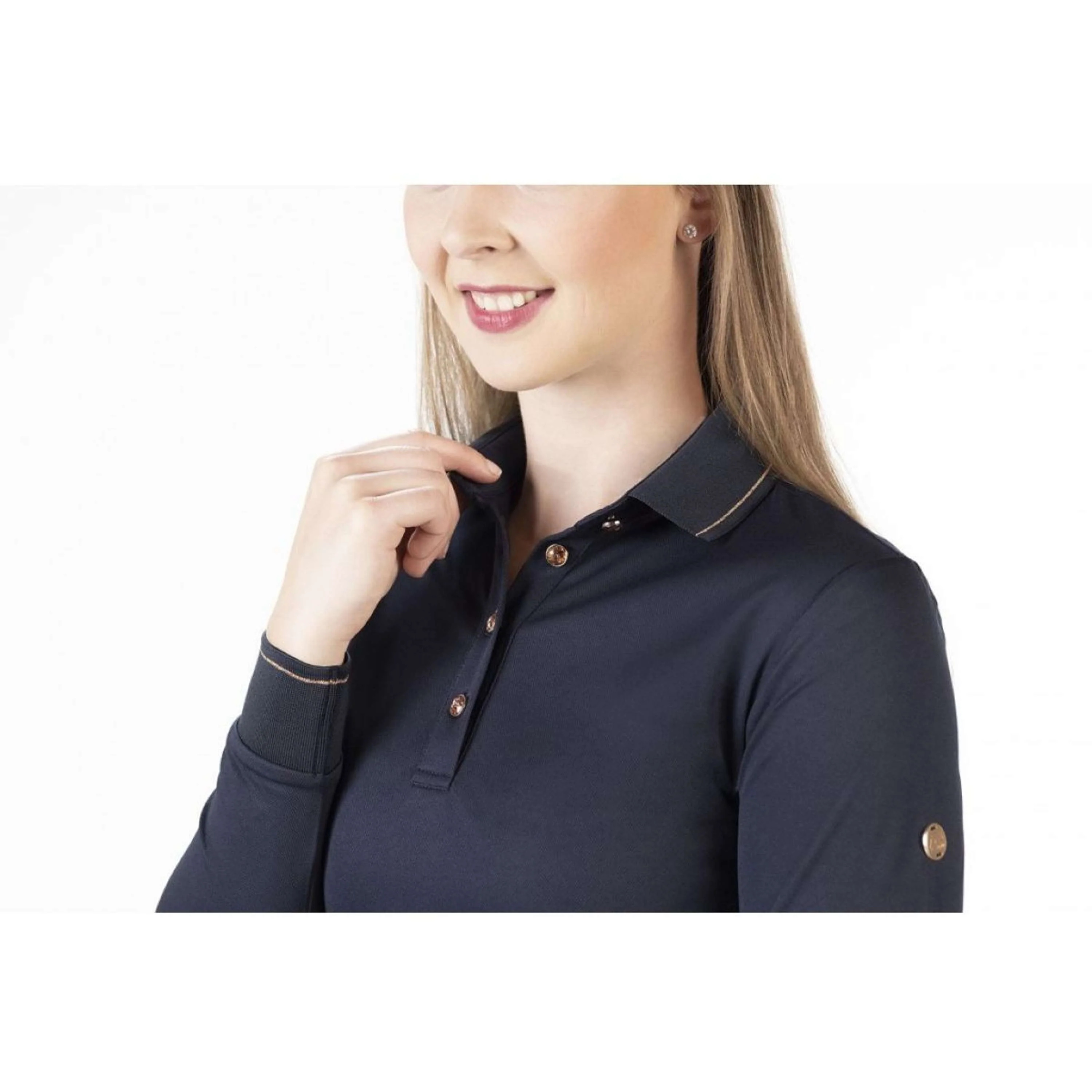 HKM Polo Glamour Longsleeve Bleu Foncé/Or Rose - Image 2