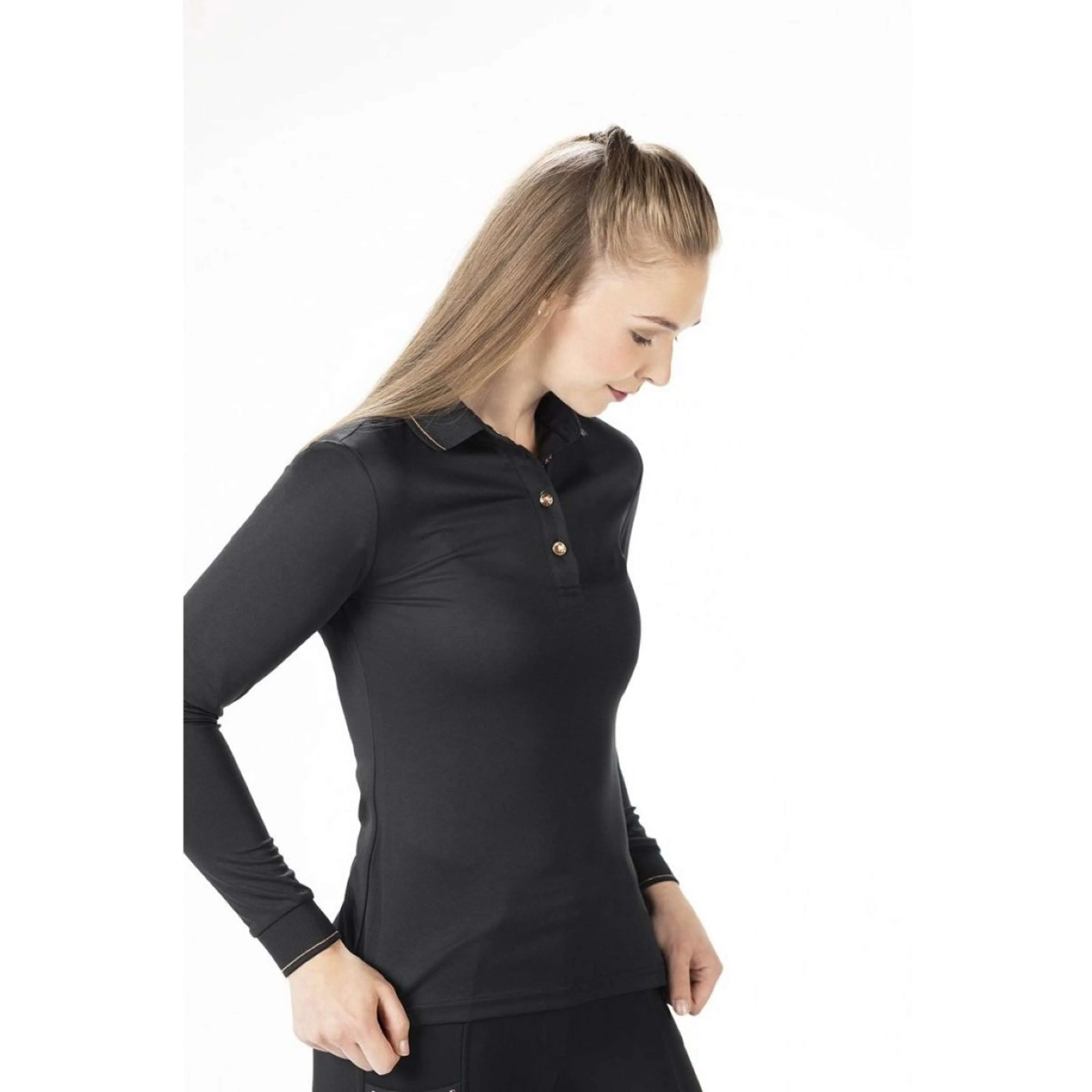 HKM Polo Glamour Longsleeve Noir/Or rose - Image 2