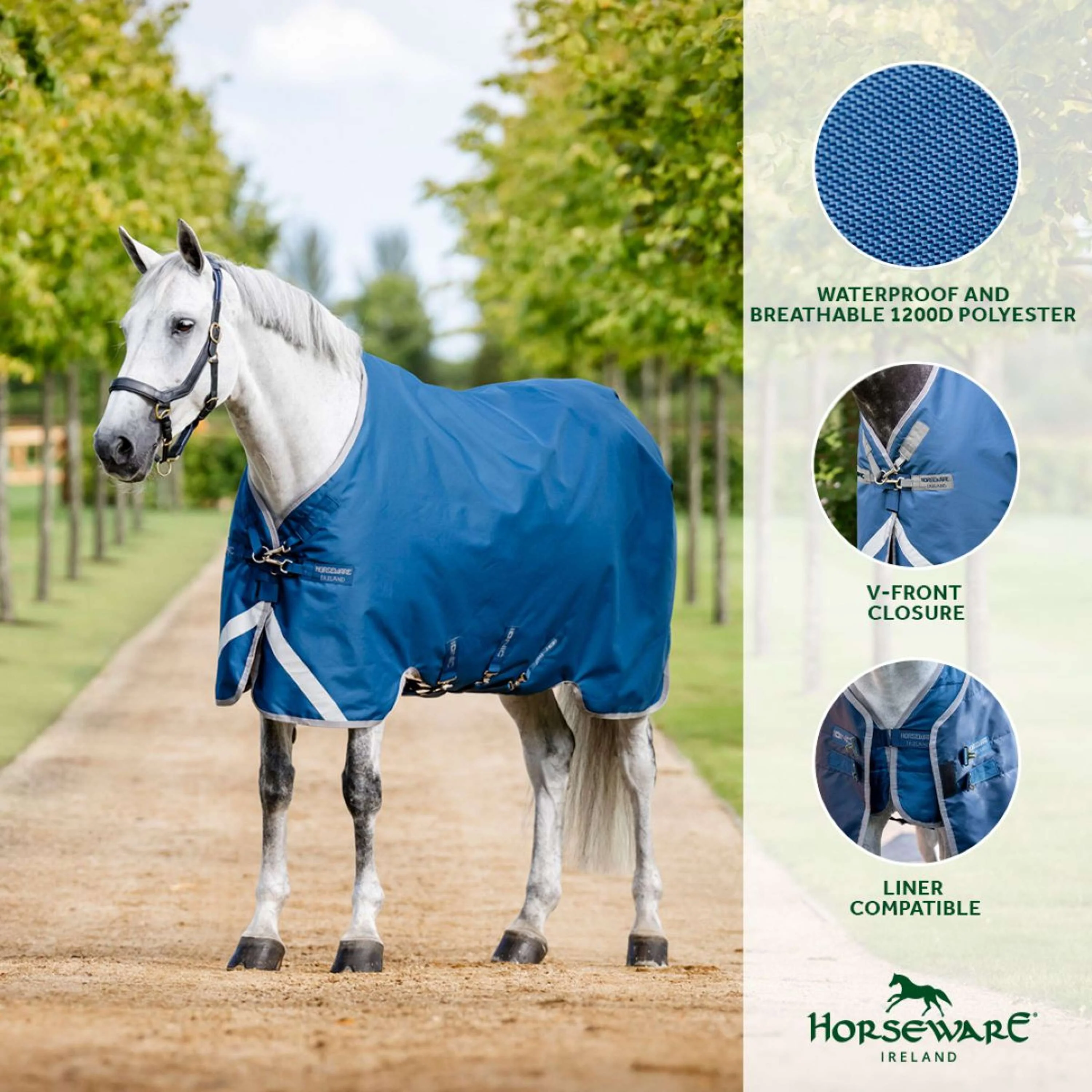 Horseware Therapy Turnout Ionic 100g Bleu Impérial/Argent/Marine - Image 2