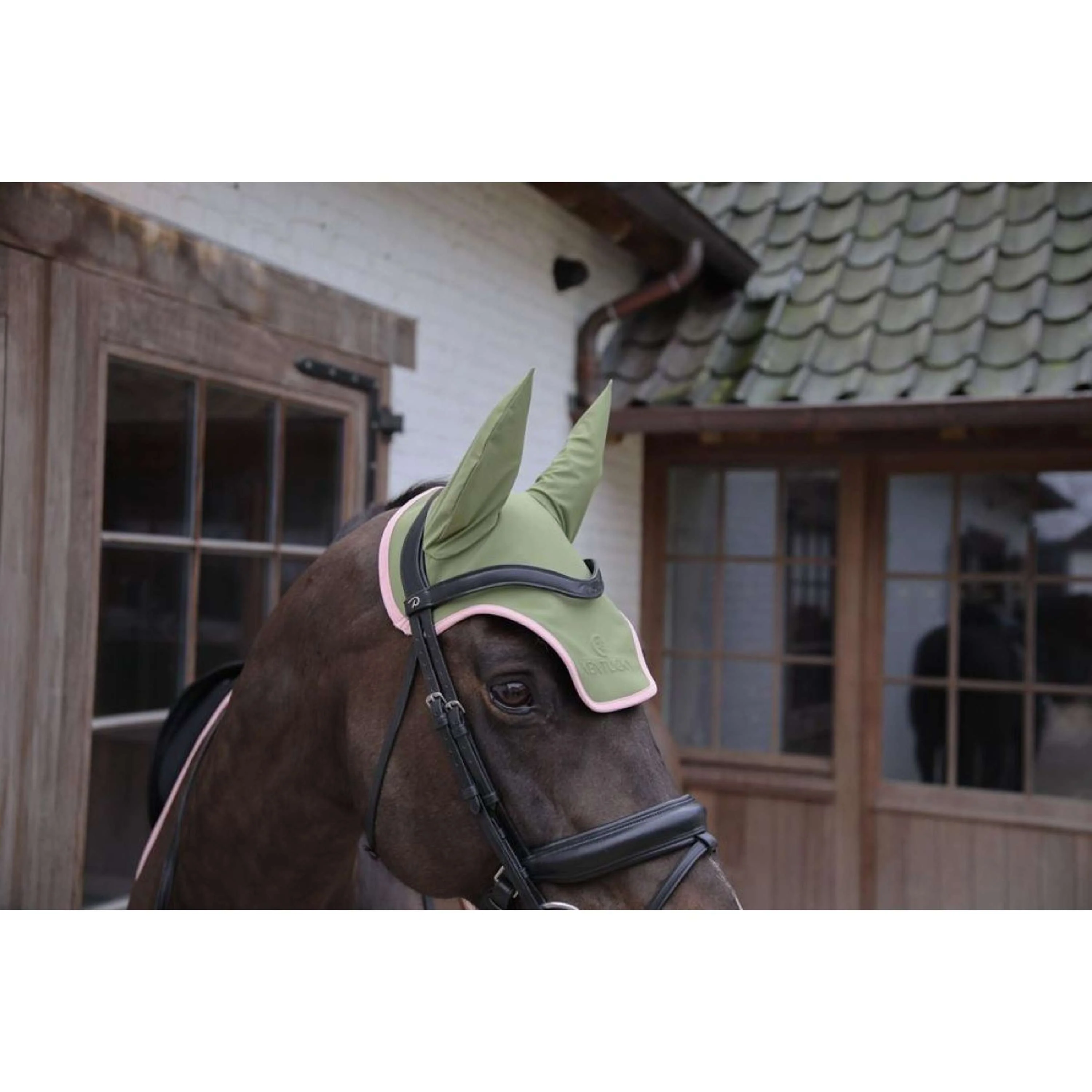 Kentucky Horsewear Bonnet Anti-Mouches Wellington Softshell Kaki/Vieux Rose - Image 2