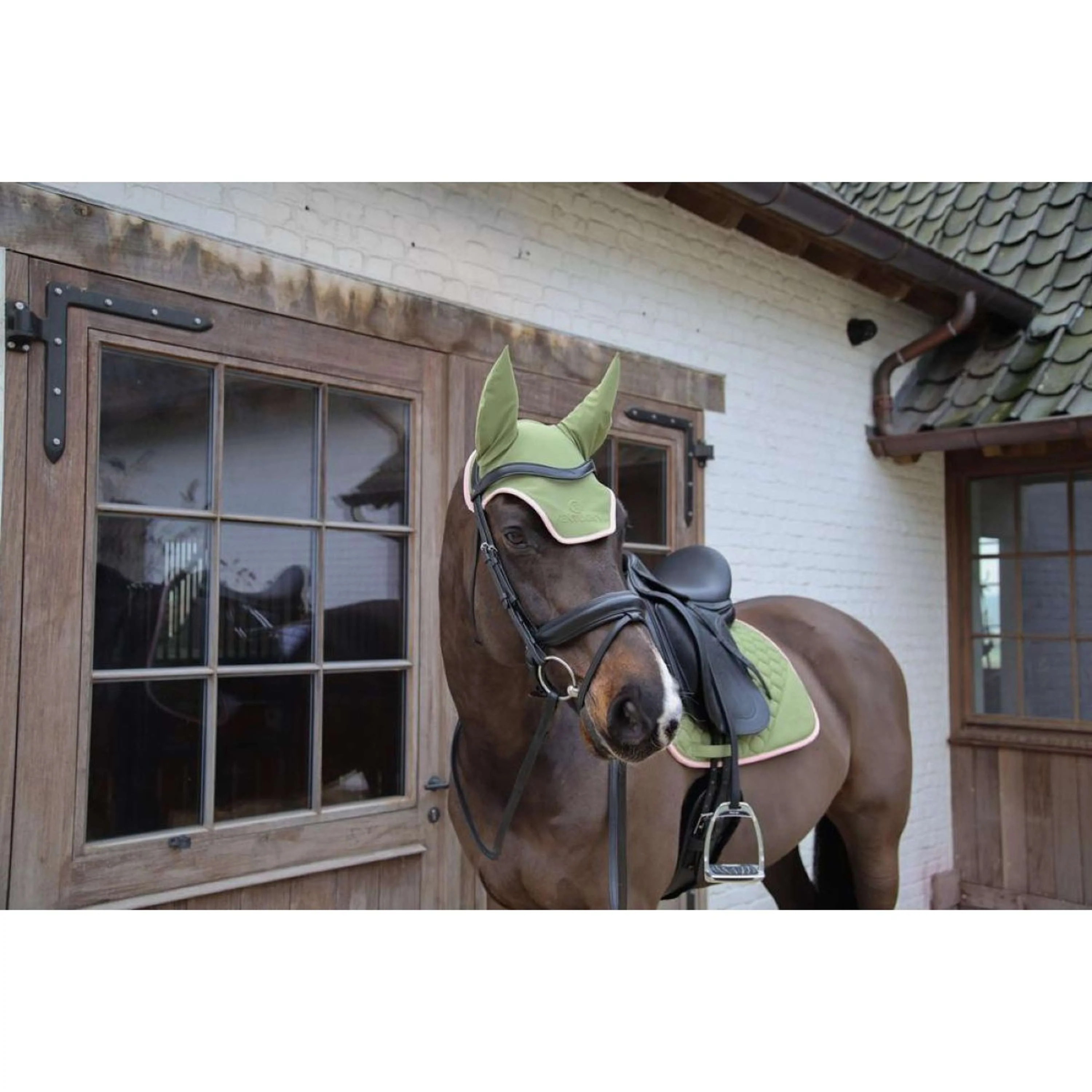 Kentucky Horsewear Bonnet Anti-Mouches Wellington Softshell Kaki/Vieux Rose - Image 3