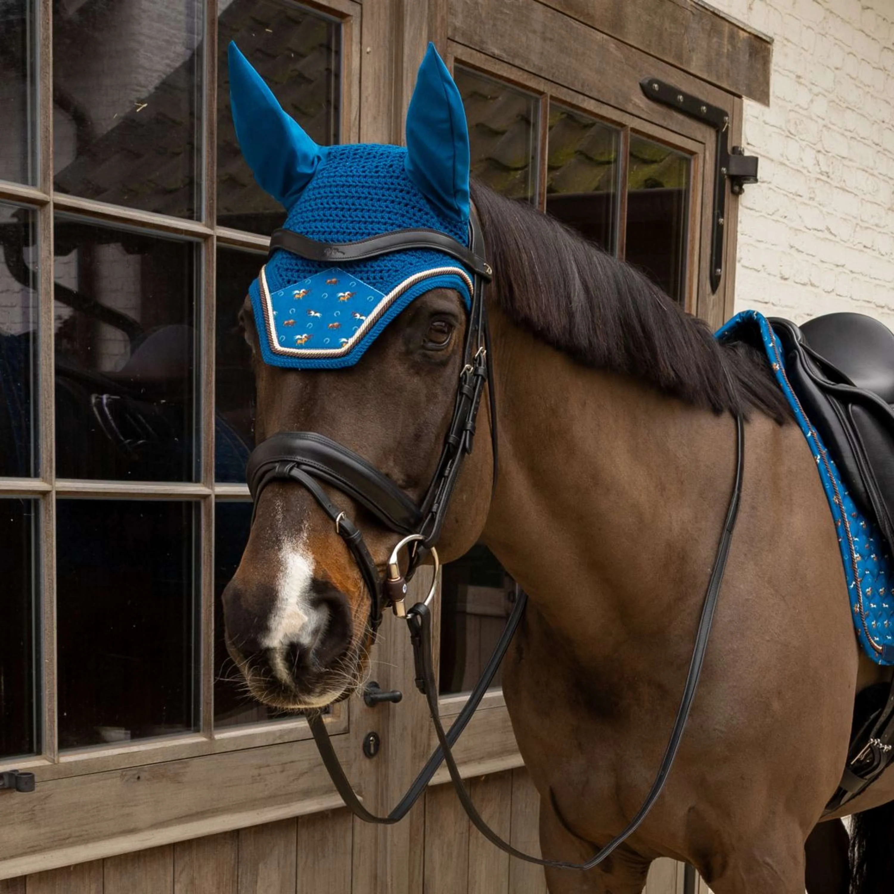 Kentucky Bonnet Anti-Mouches Wellington Velvet Horse Printing Marin - Image 2