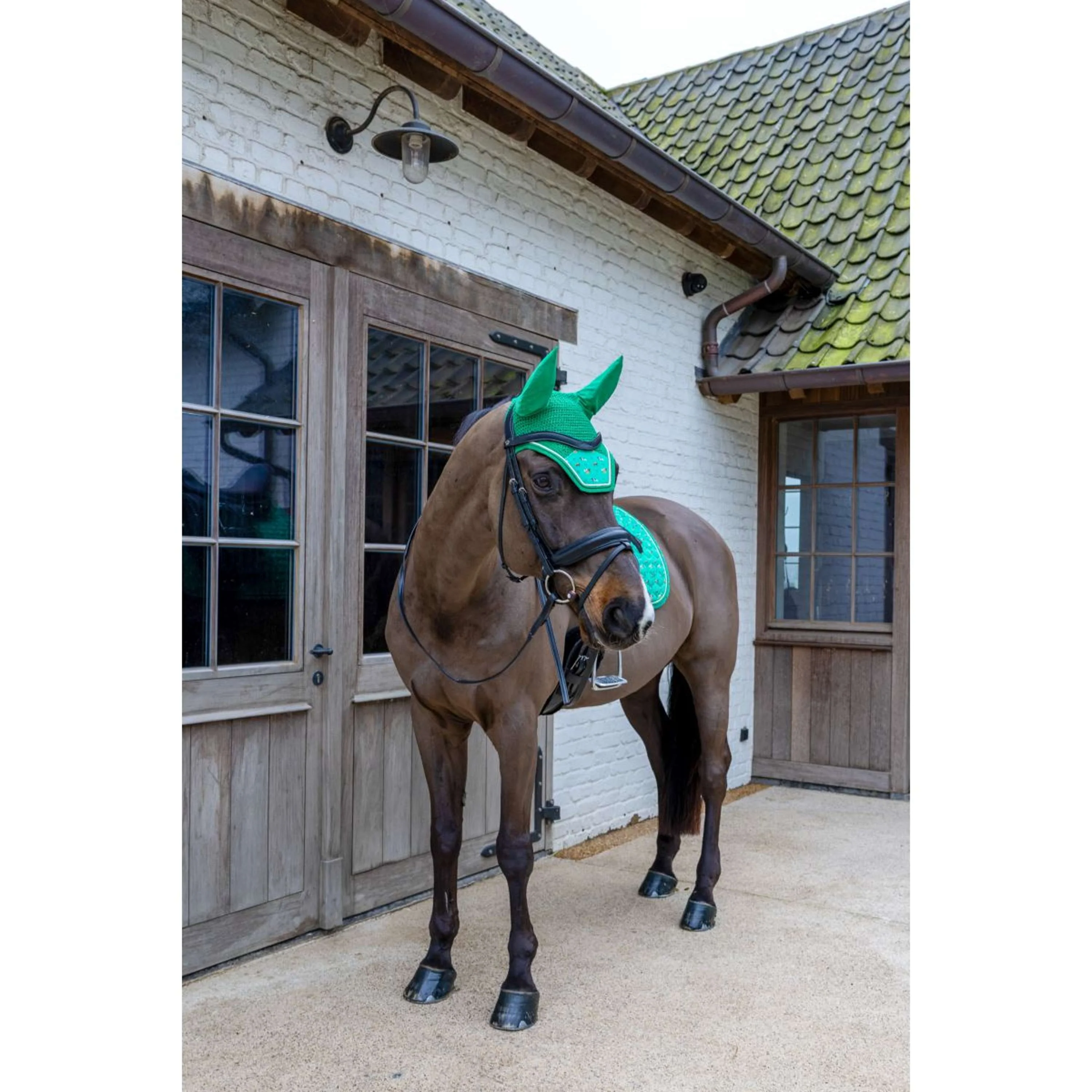 Kentucky Bonnet Anti-Mouches Wellington Velvet Horse Printing Vert - Image 3