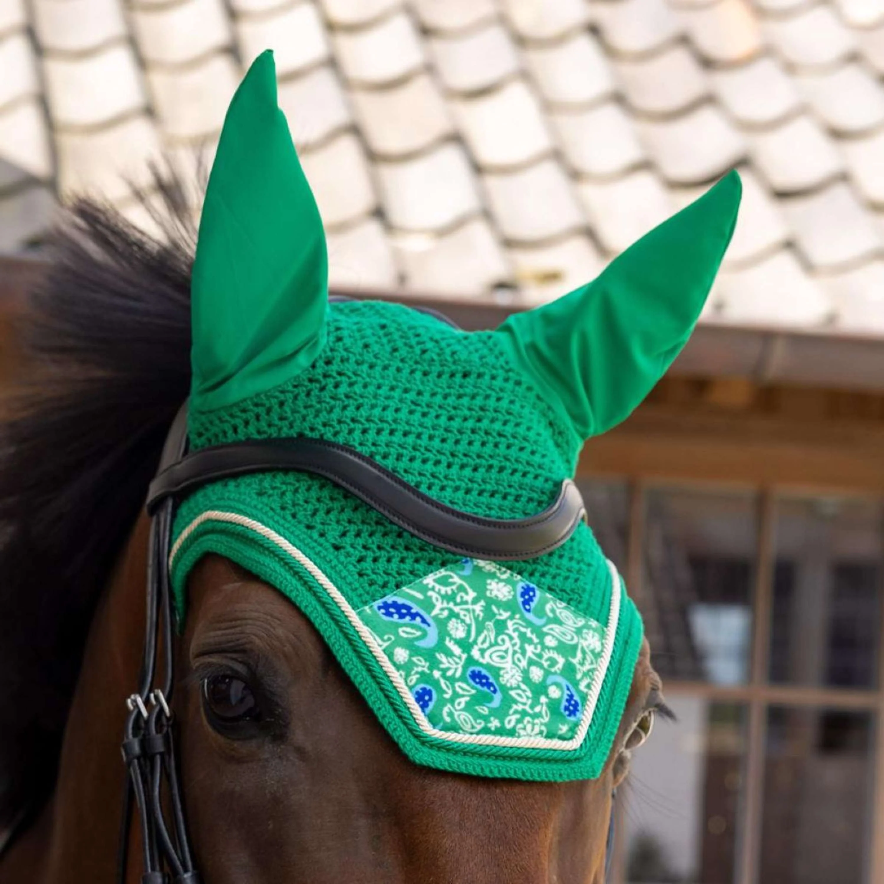 Kentucky Bonnet Anti-Mouches Wellington Velvet Paisley Garden Vert/Marine - Image 2