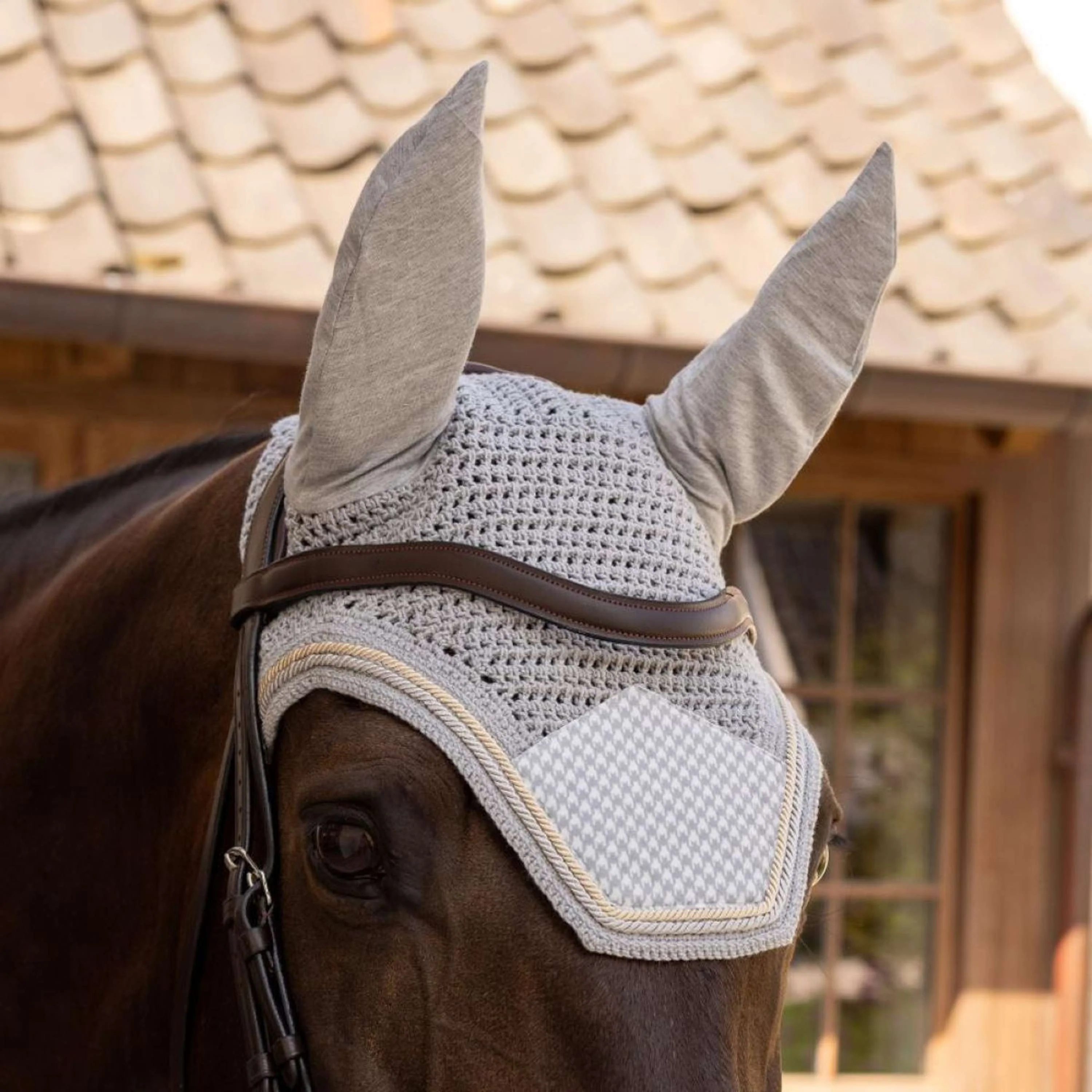 Kentucky Bonnet Anti-Mouches Wellington Velvet Pied de Poule Gris/Blanc - Image 2