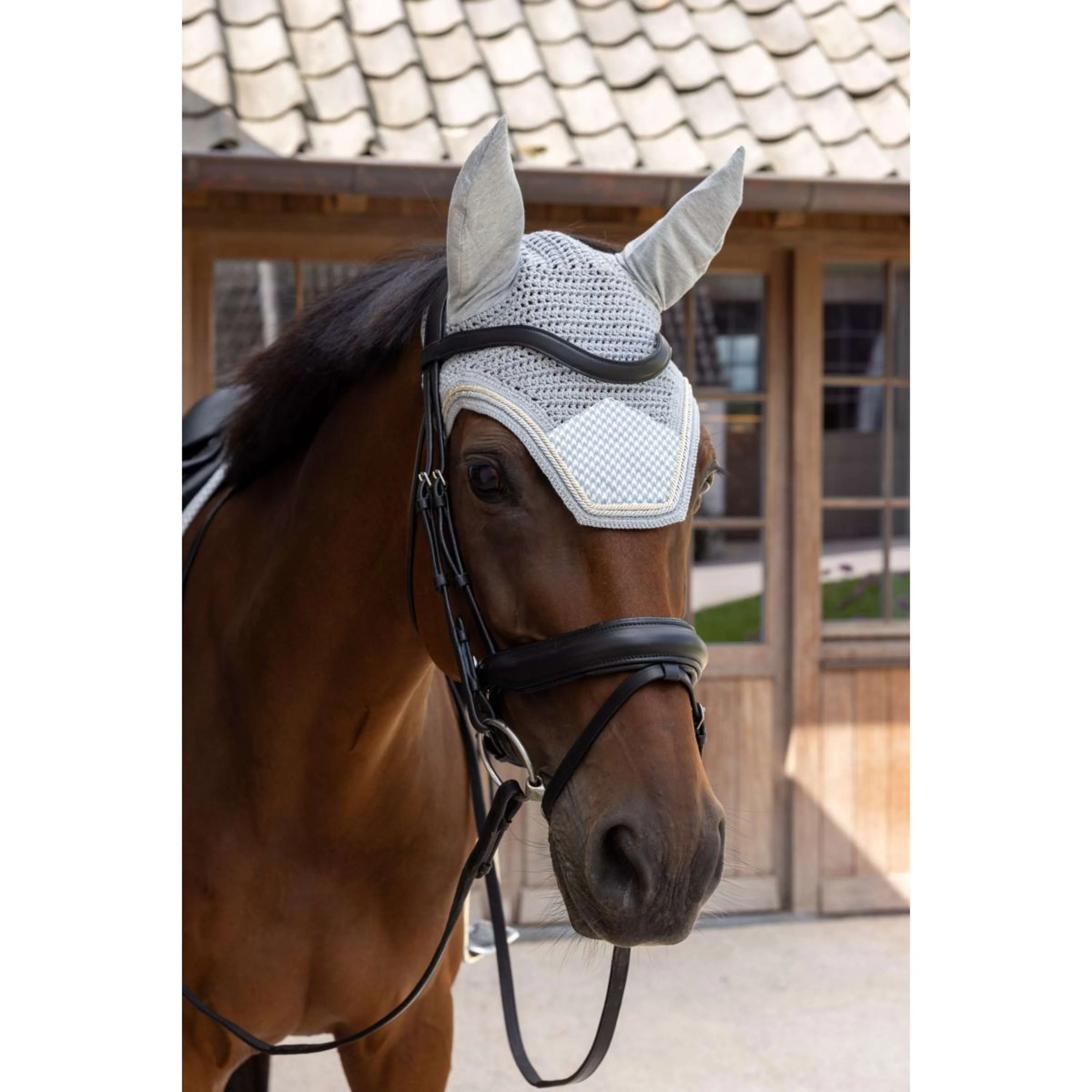 Kentucky Bonnet Anti-Mouches Wellington Velvet Pied de Poule Gris/Blanc - Image 3