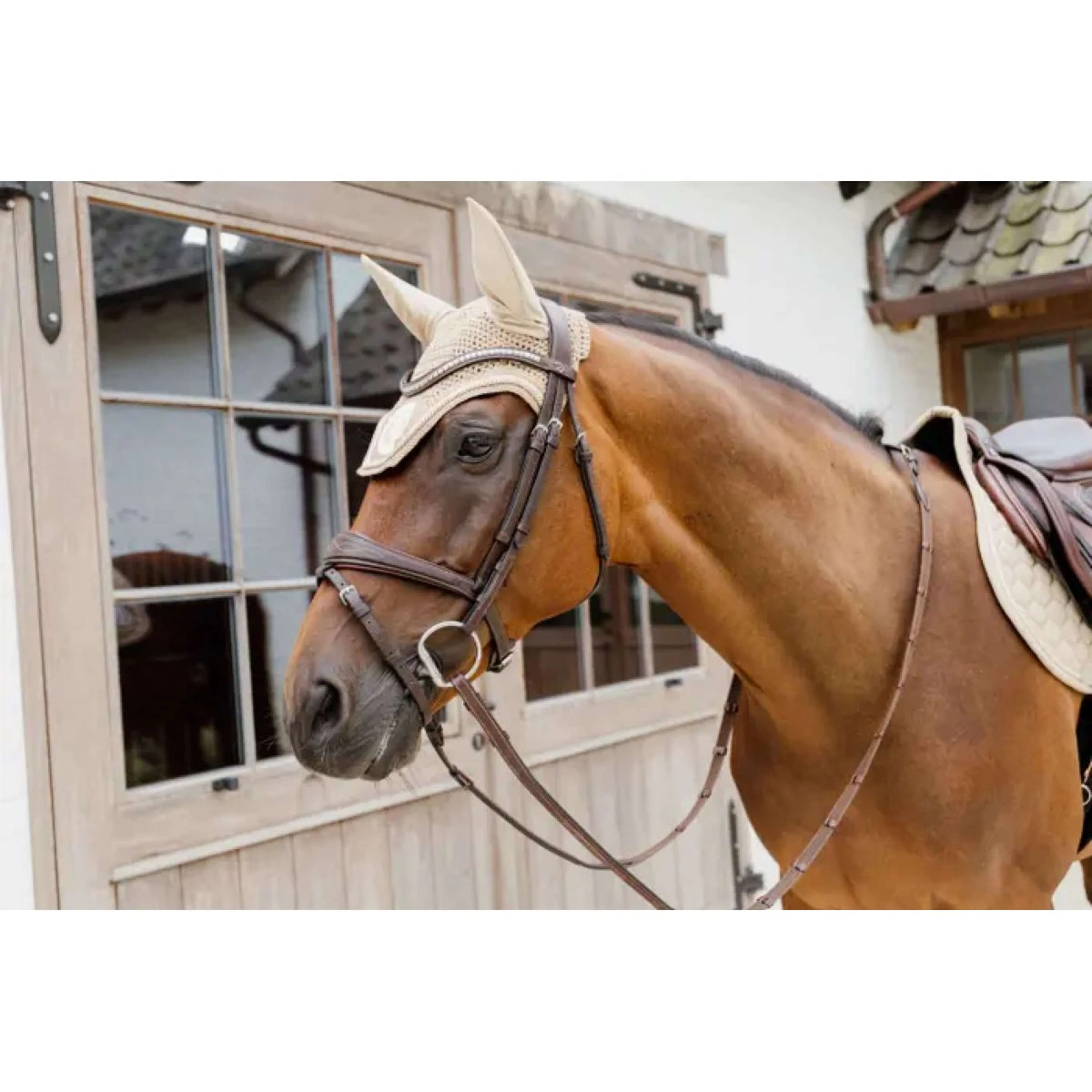 Kentucky Horsewear Bonnet Anti-Mouches Wellington 3D Logo Beige - Image 3