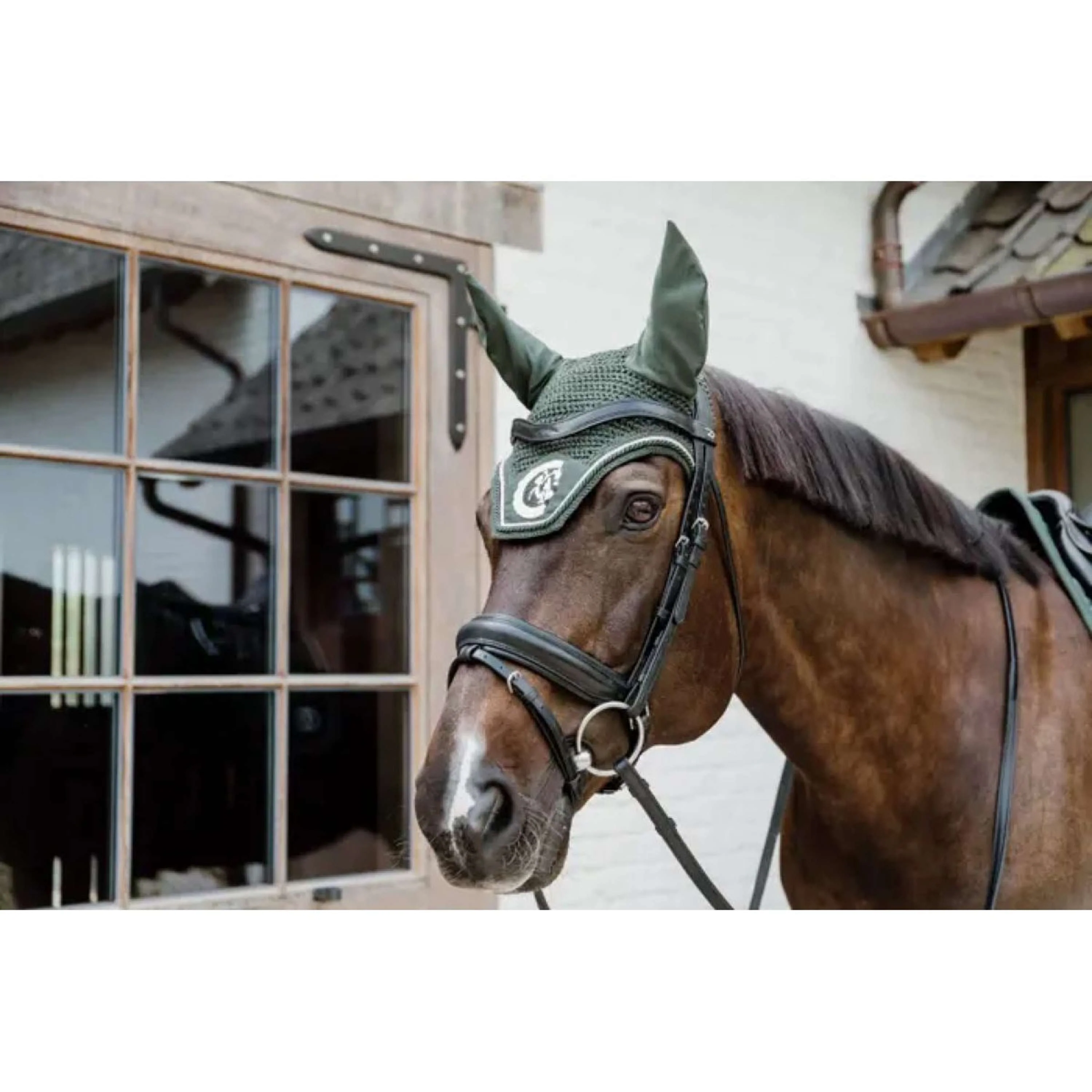 Kentucky Horsewear Bonnet Anti-Mouches Wellington 3D Logo Pine Green - Image 3