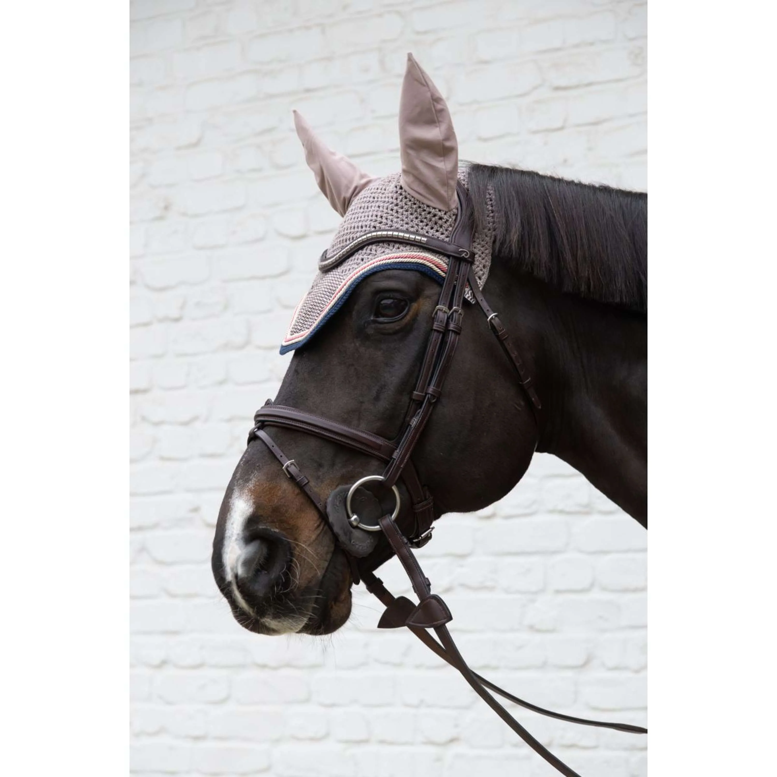 Kentucky Horsewear Bonnet Anti-Mouches Wellington Pied-de-Poule Bordeaux/Marine - Image 2