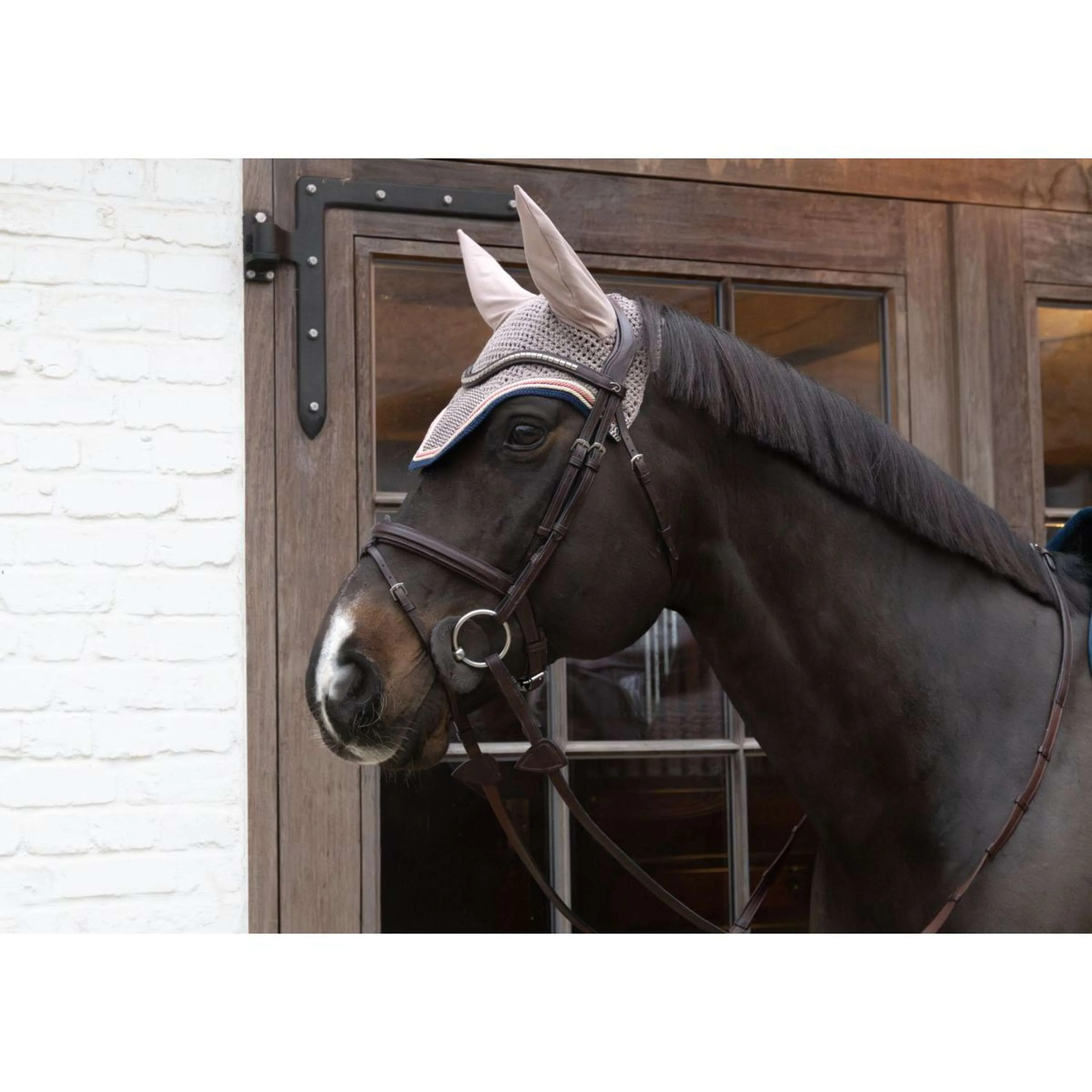 Kentucky Horsewear Bonnet Anti-Mouches Wellington Pied-de-Poule Bordeaux/Marine - Image 3