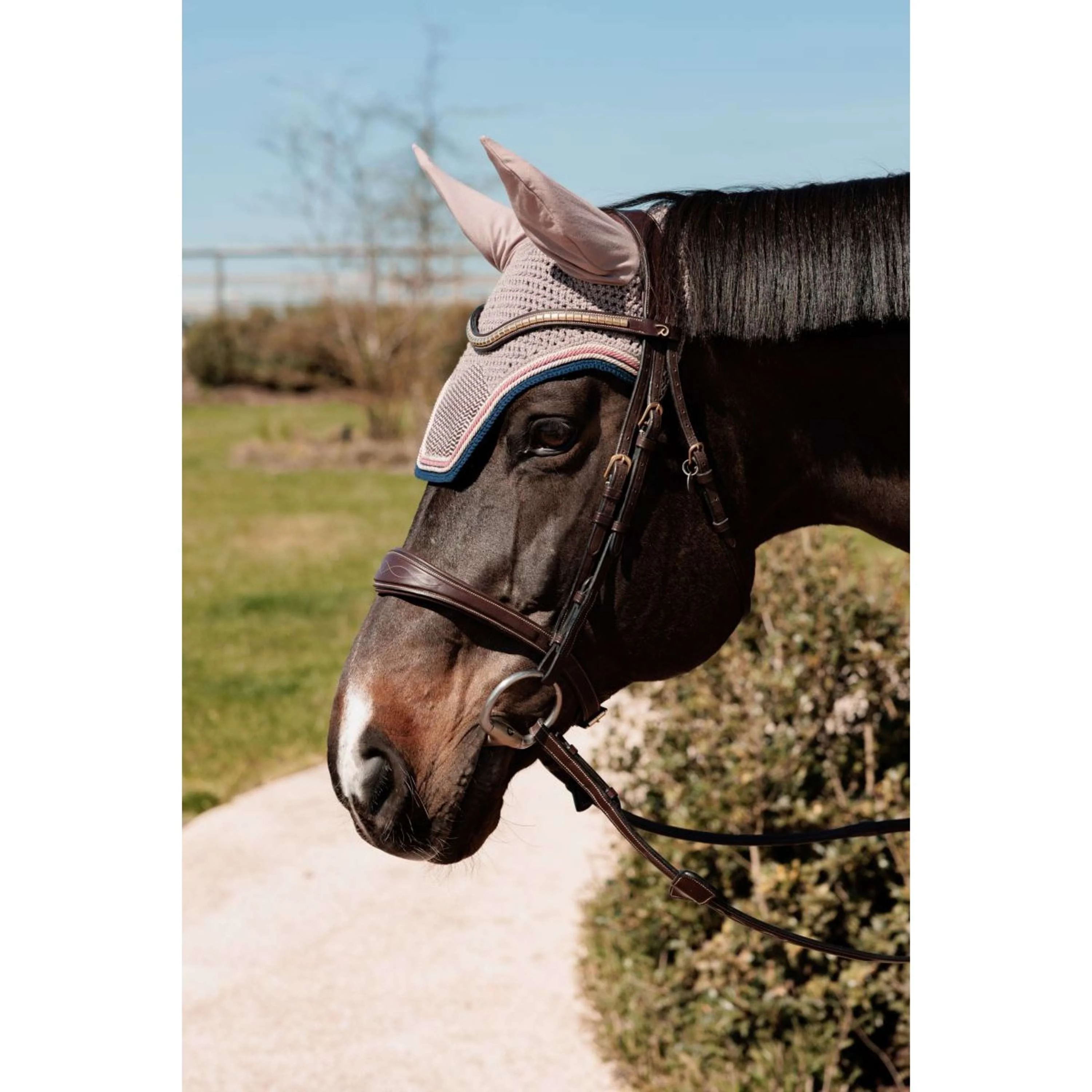 Kentucky Horsewear Bonnet Anti-Mouches Wellington Pied-de-Poule Bordeaux/Marine - Image 5
