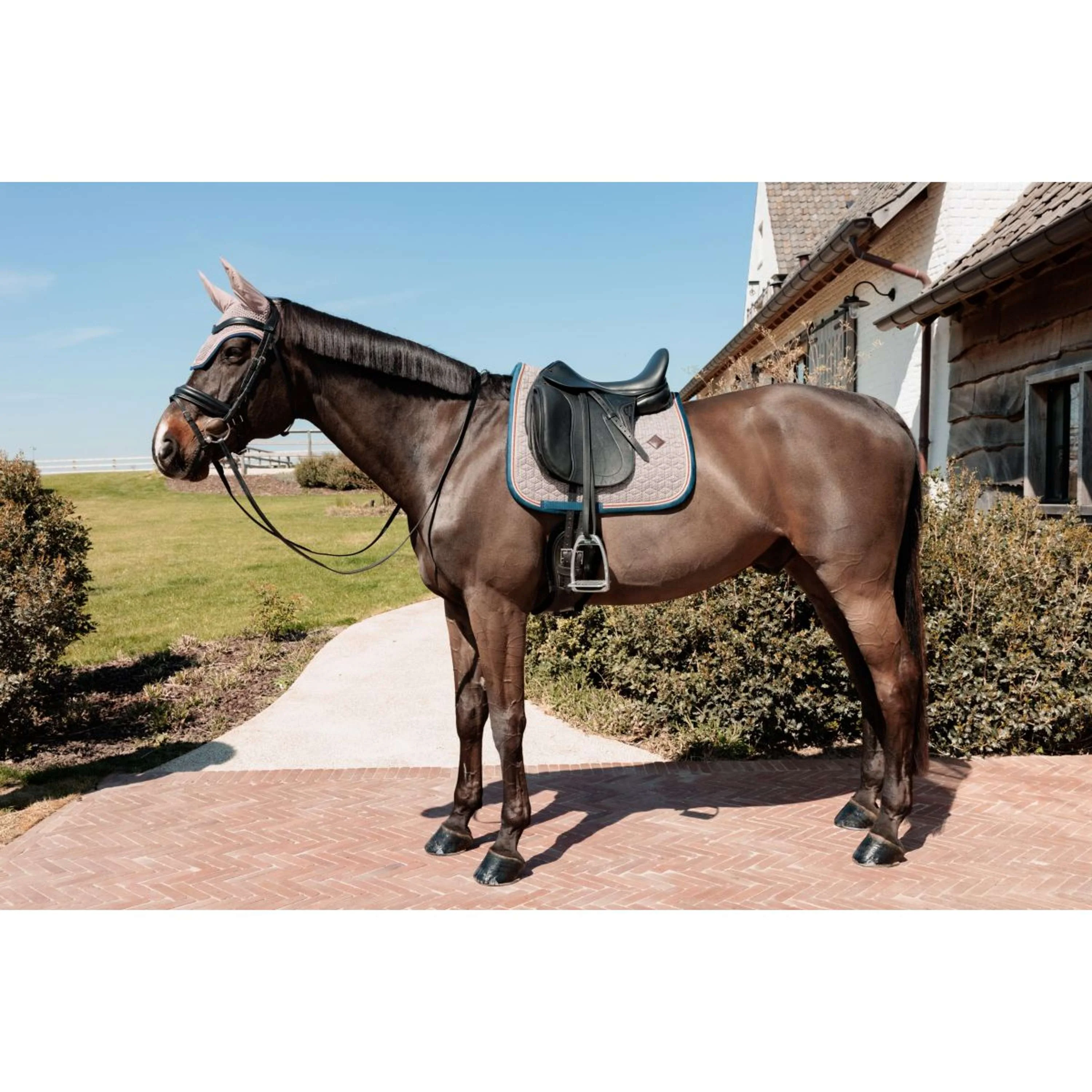 Kentucky Horsewear Bonnet Anti-Mouches Wellington Pied-de-Poule Bordeaux/Marine - Image 6