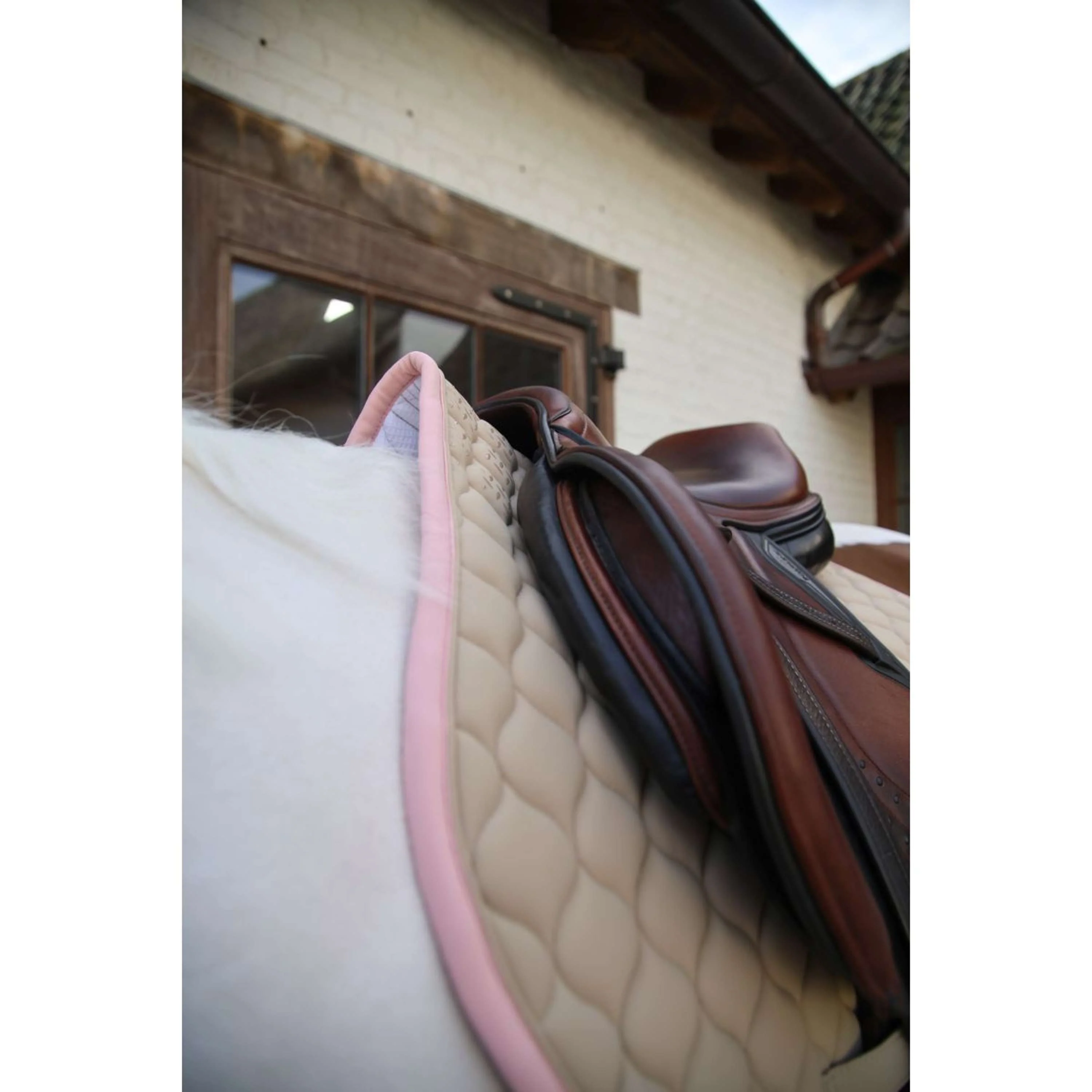 Kentucky Horsewear Tapis de Selle Softshell Onion Quilt de Saut Beige/Vieux Rose - Image 4