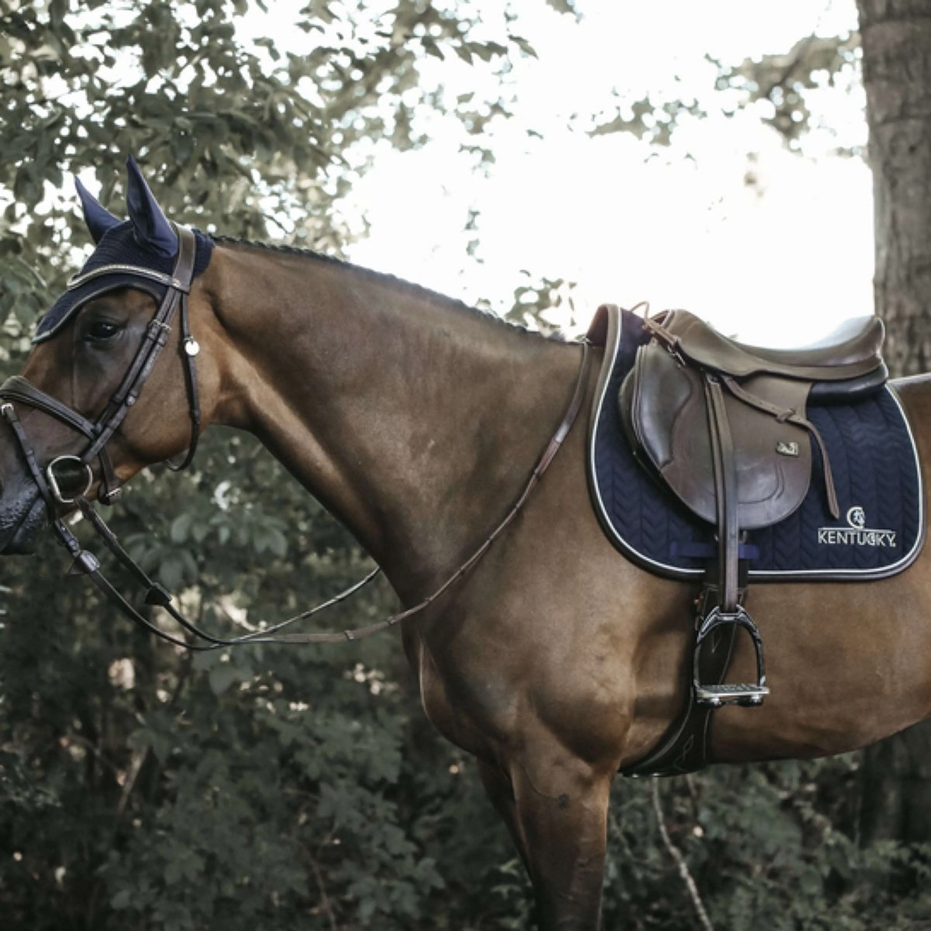 Kentucky Tapis de Selle De Saut Fishbone Leather Marin - Image 4
