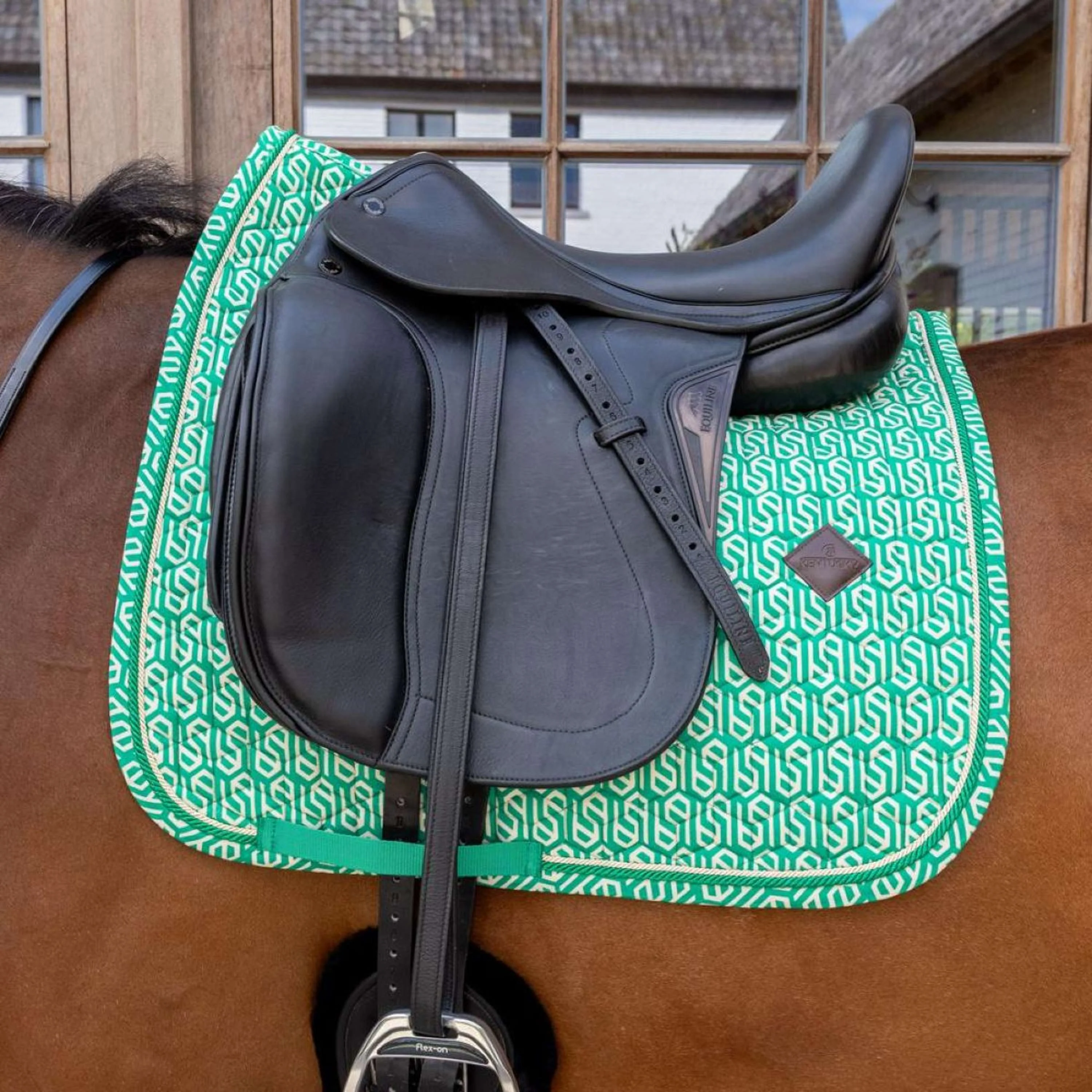Kentucky Tapis de Selle Velvet Maze Cipher Dressage Blanc/Vert - Image 2