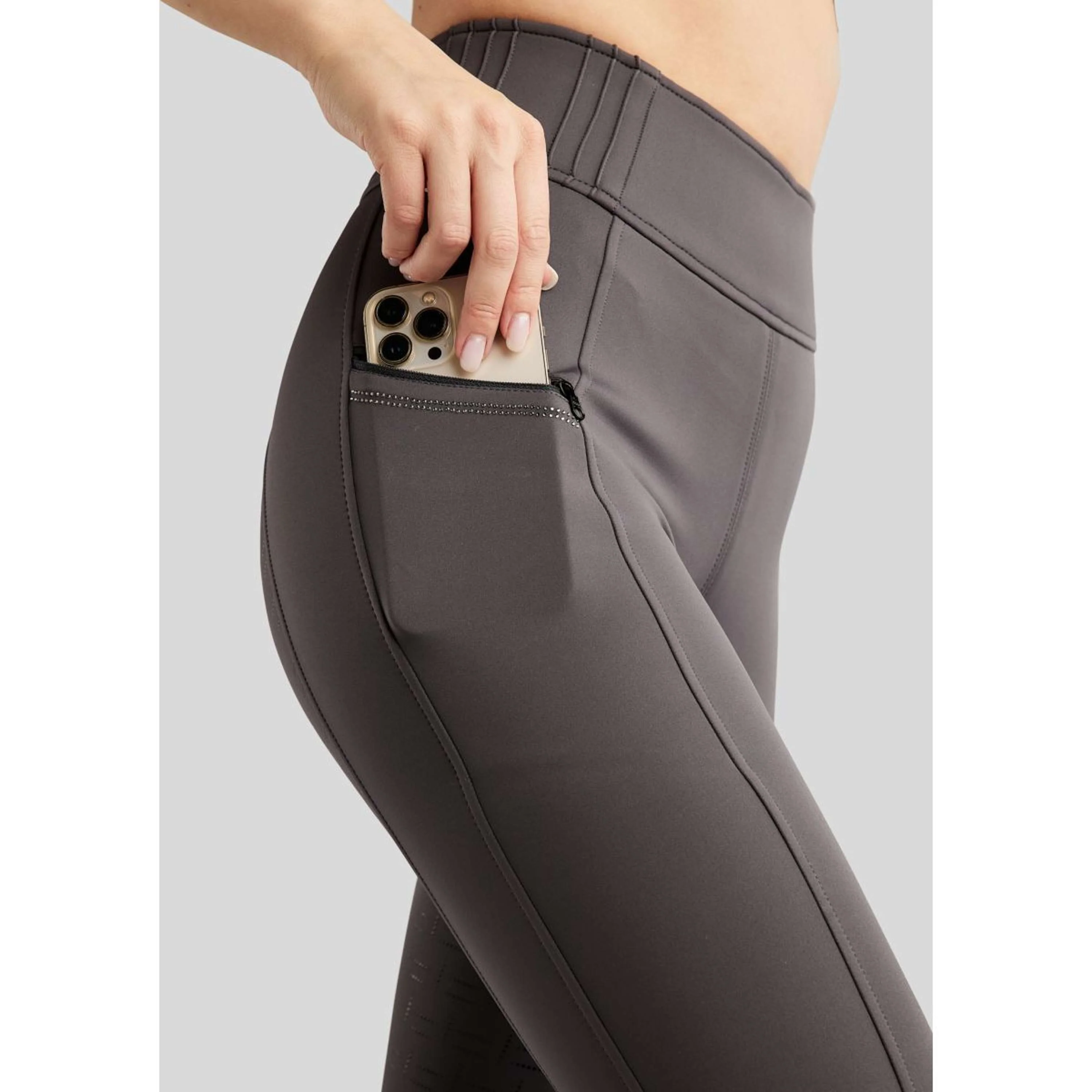 Montar Legging d'Équitation MoPearl Pintuck Full Grip Slate Grey - Image 5