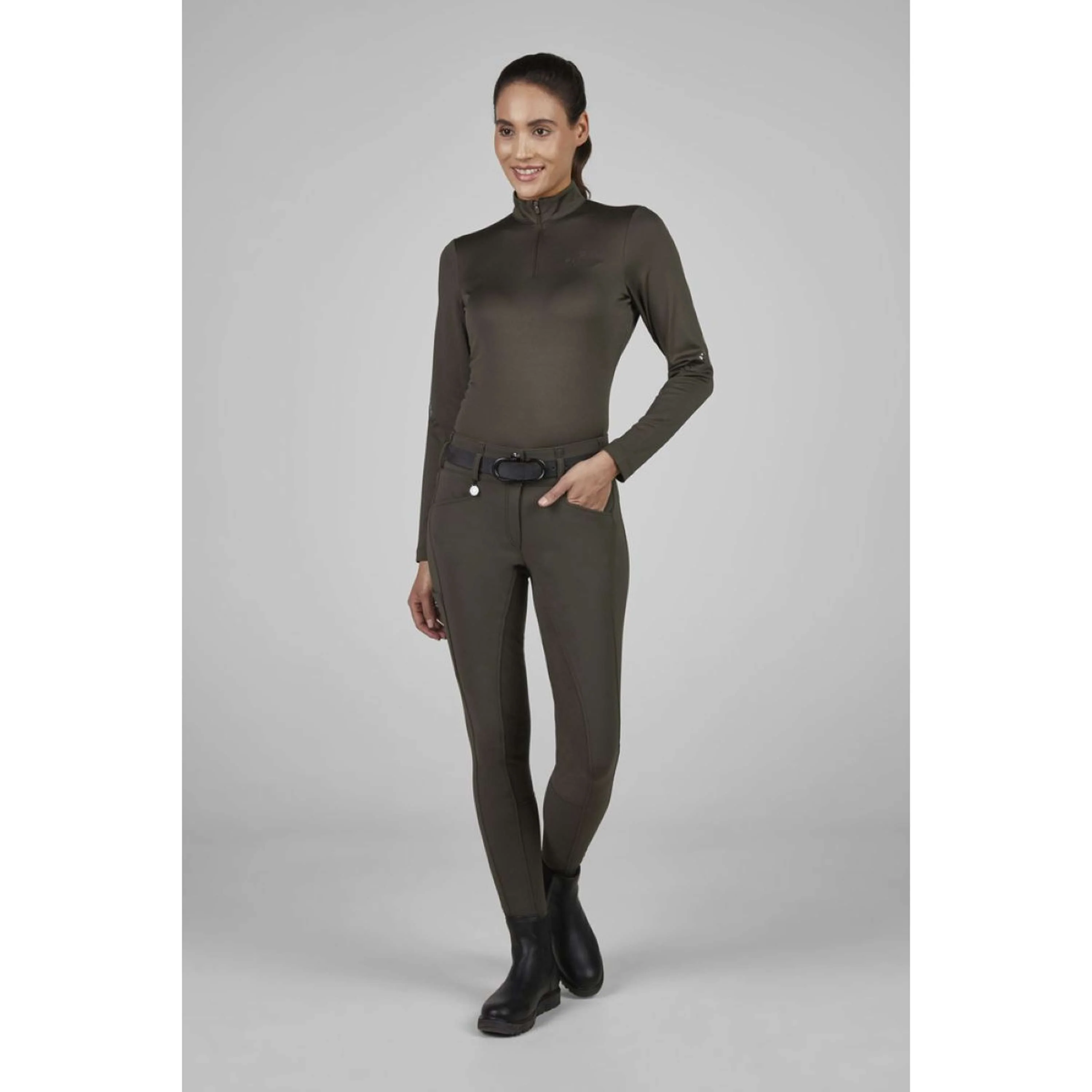 Pikeur Pantalon d'Équitation New Candela Full Grip Flex Faux Leather Deep Khaki - Image 2