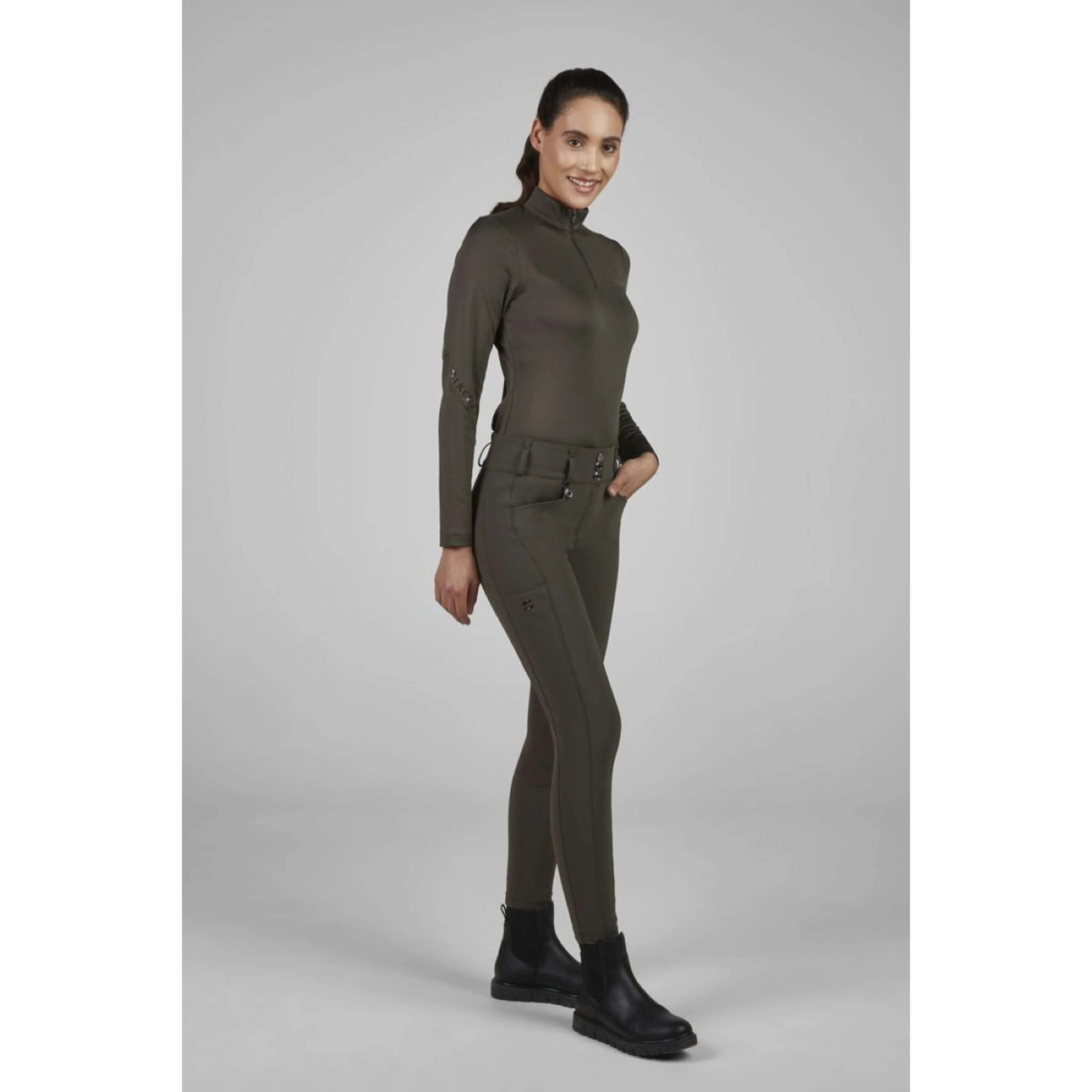 Pikeur Pantalon d'Équitation New Candela Full Grip Flex Faux Leather Deep Khaki - Image 5