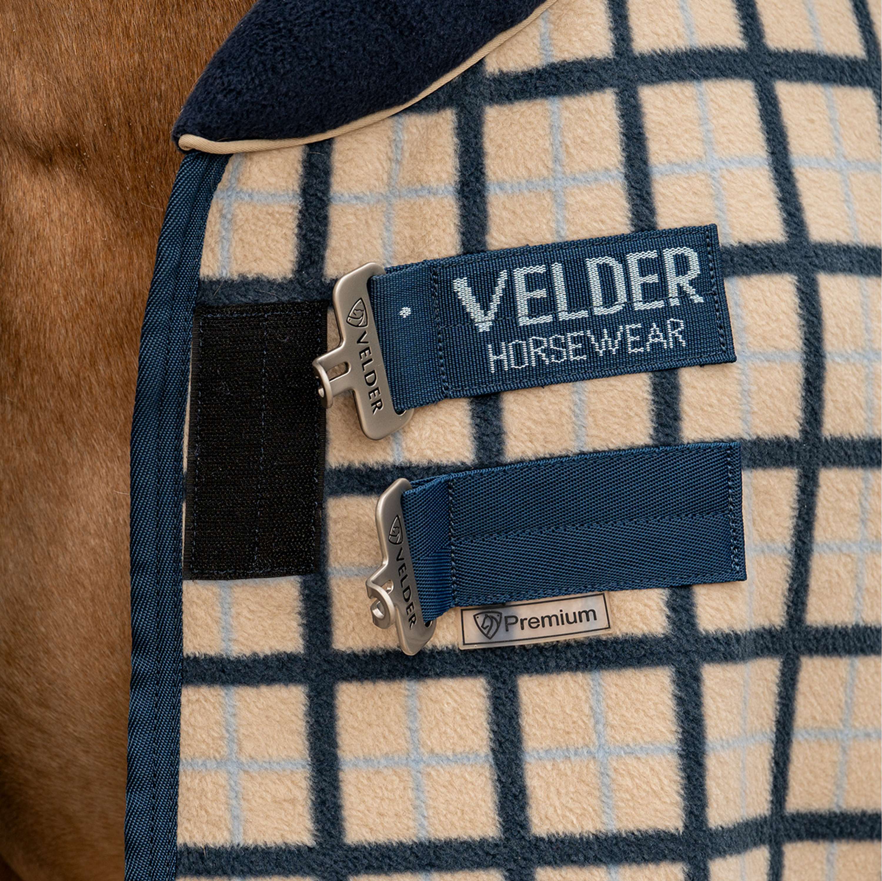 Velder Horsewear Fleece Cooler with Collar Navy Check - Image 4