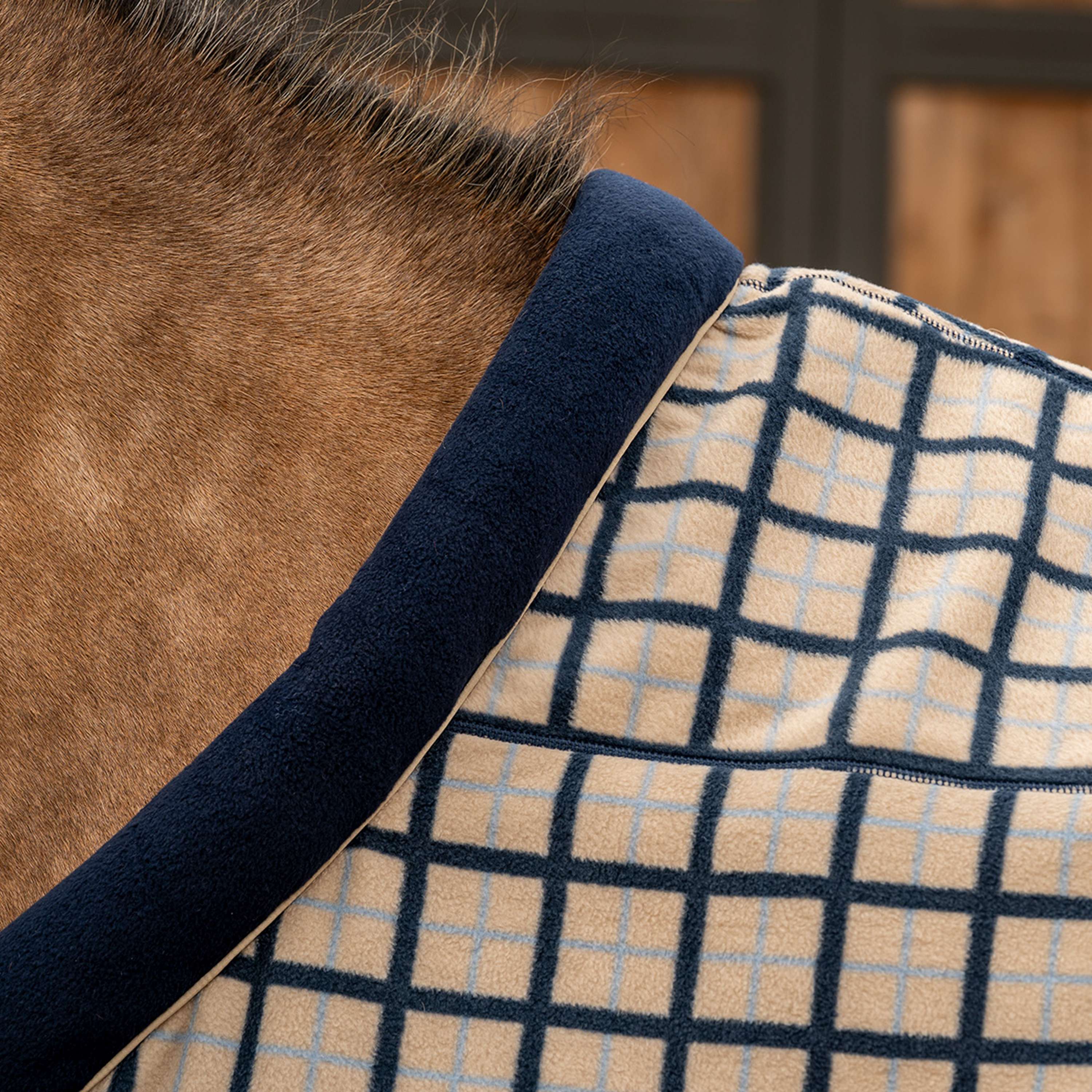 Velder Horsewear Fleece Cooler with Collar Navy Check - Image 5